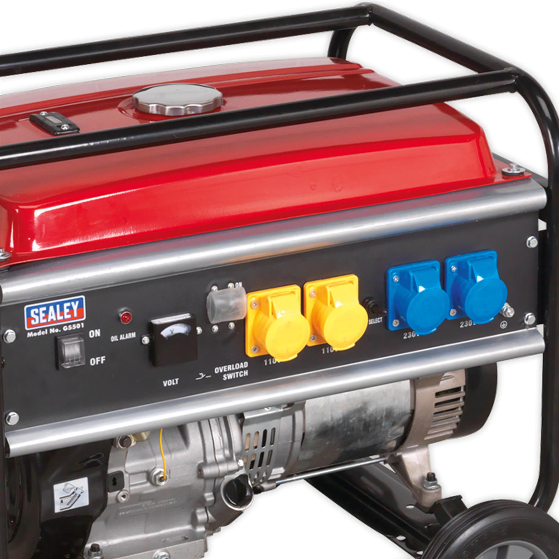 Sealey Generator 5500W 110/230V 13hp Two Wheels And a large handle,
