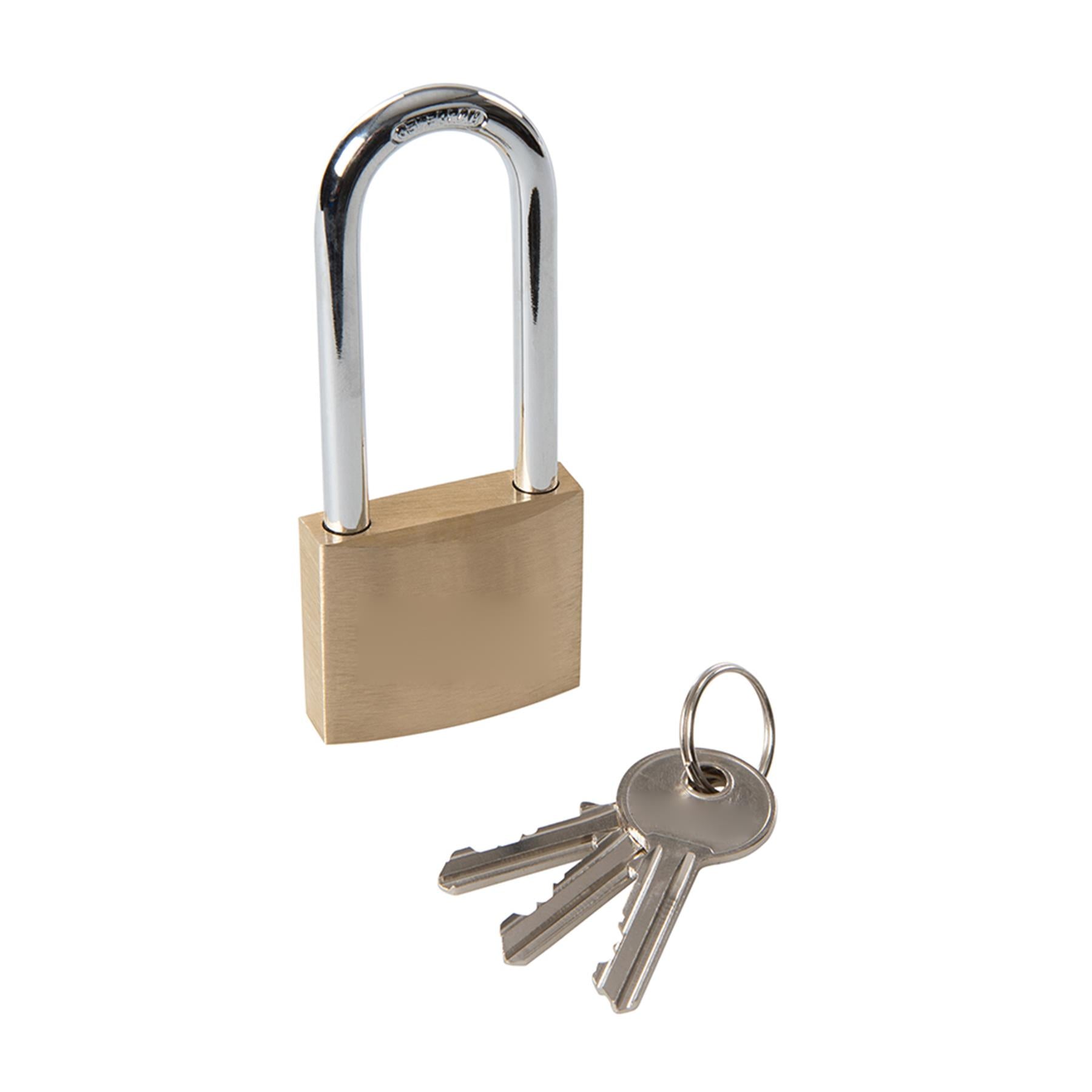 Brass Padlock Long Shackle 40mm Chrome-Plated Steel Shackle & Multi-Pin Tumbler