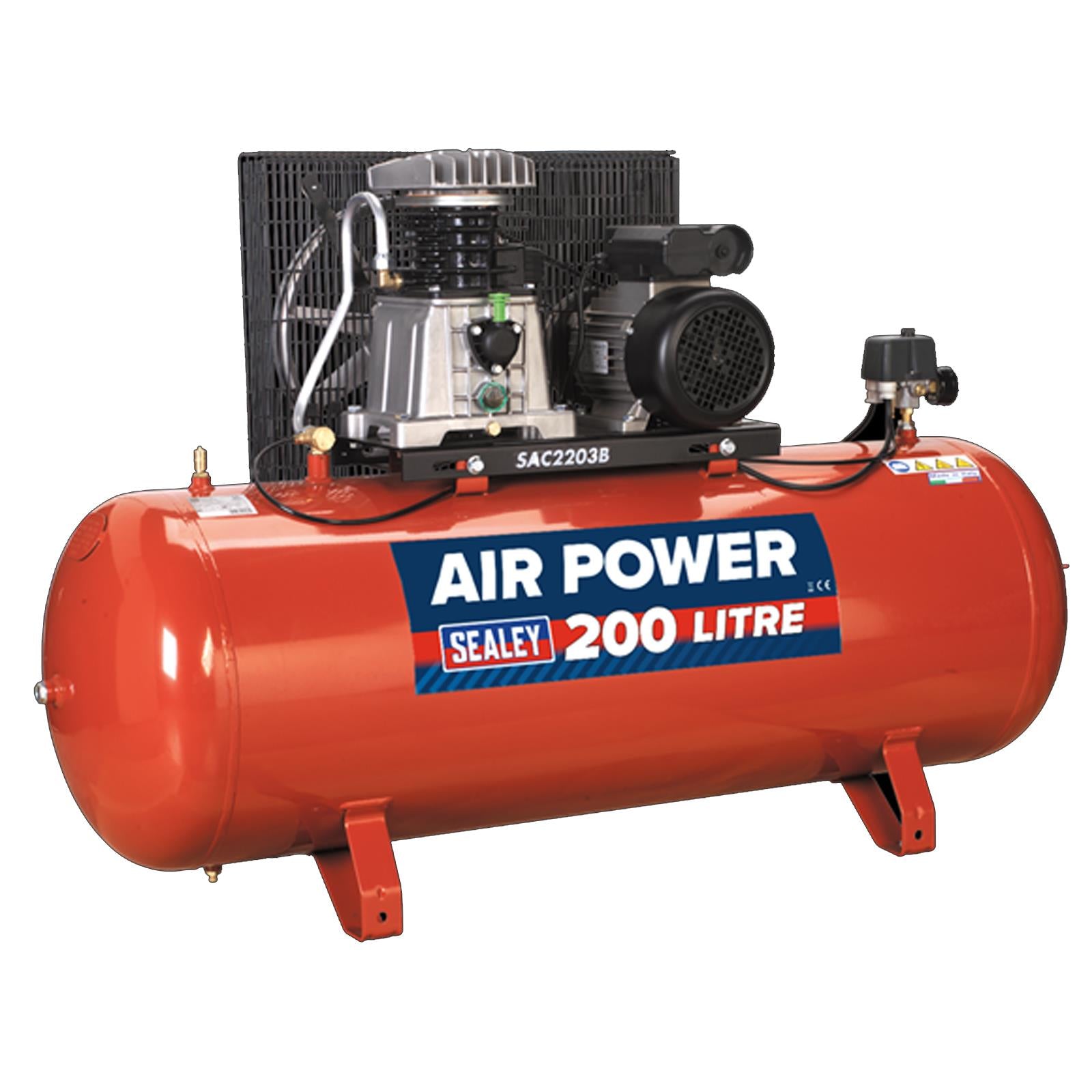 Sealey Compressor 200L Belt Drive 3hp with Cast Cylinders