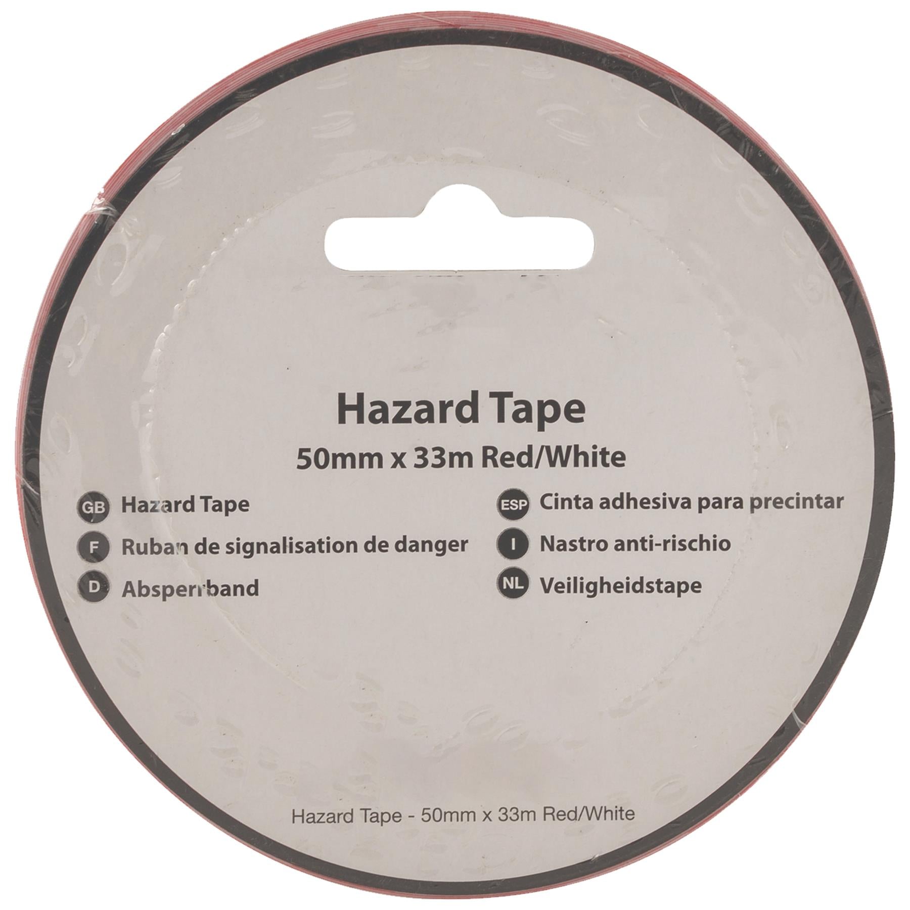 Hazard Tape - 50mm X 33M Red/White Pvc Carrier & Rubber Adhesive Solvent Resist