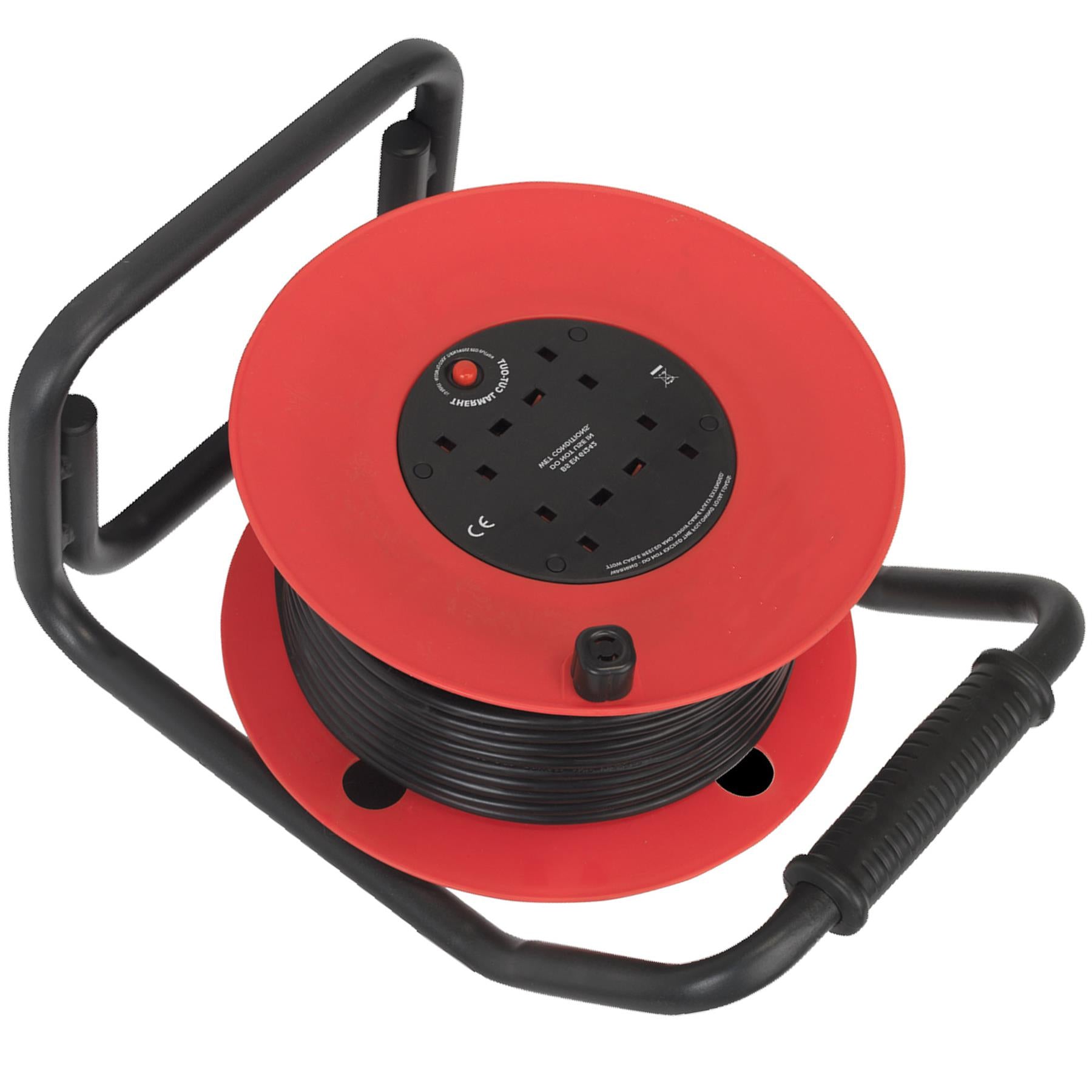 Sealey 4 Way Gang Socket Extension Heavy Duty 50m Cable Reel Electrical Lead