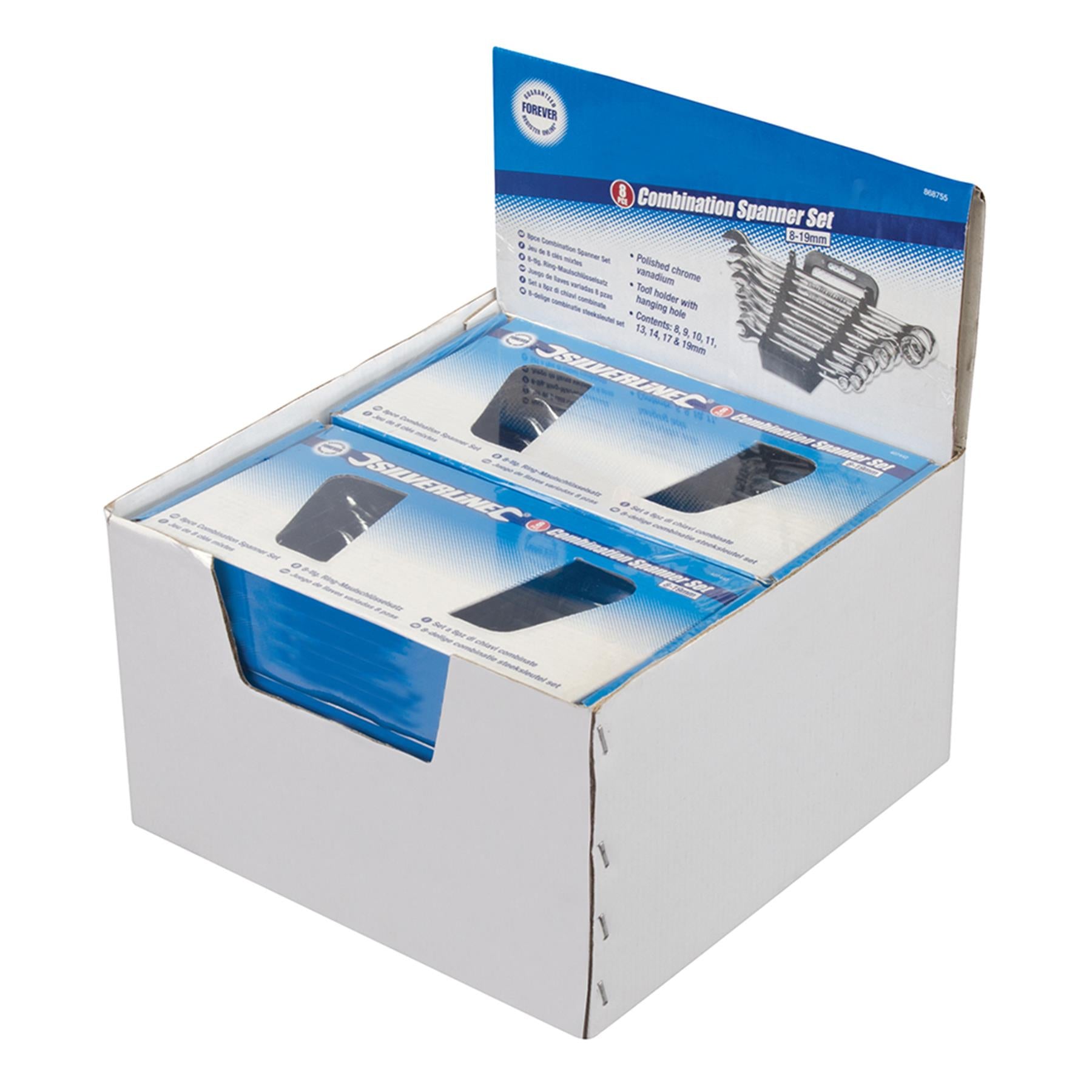 8Pce Combination Spanner Set Display Box Pack Of 6 Open And Bi-Hexagonal Ends