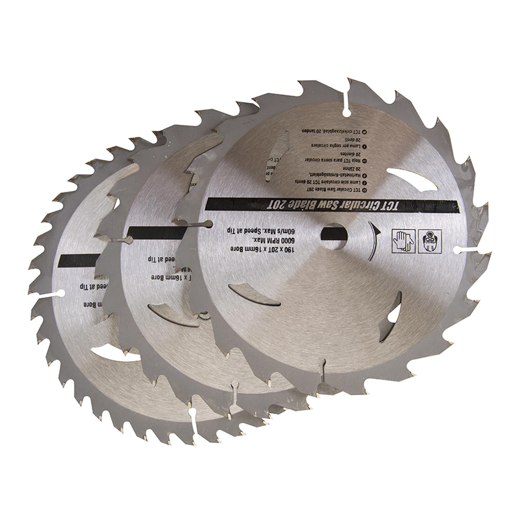 3 Piece TCT Circular Saw Blade Set 190 x 16 - No Ring