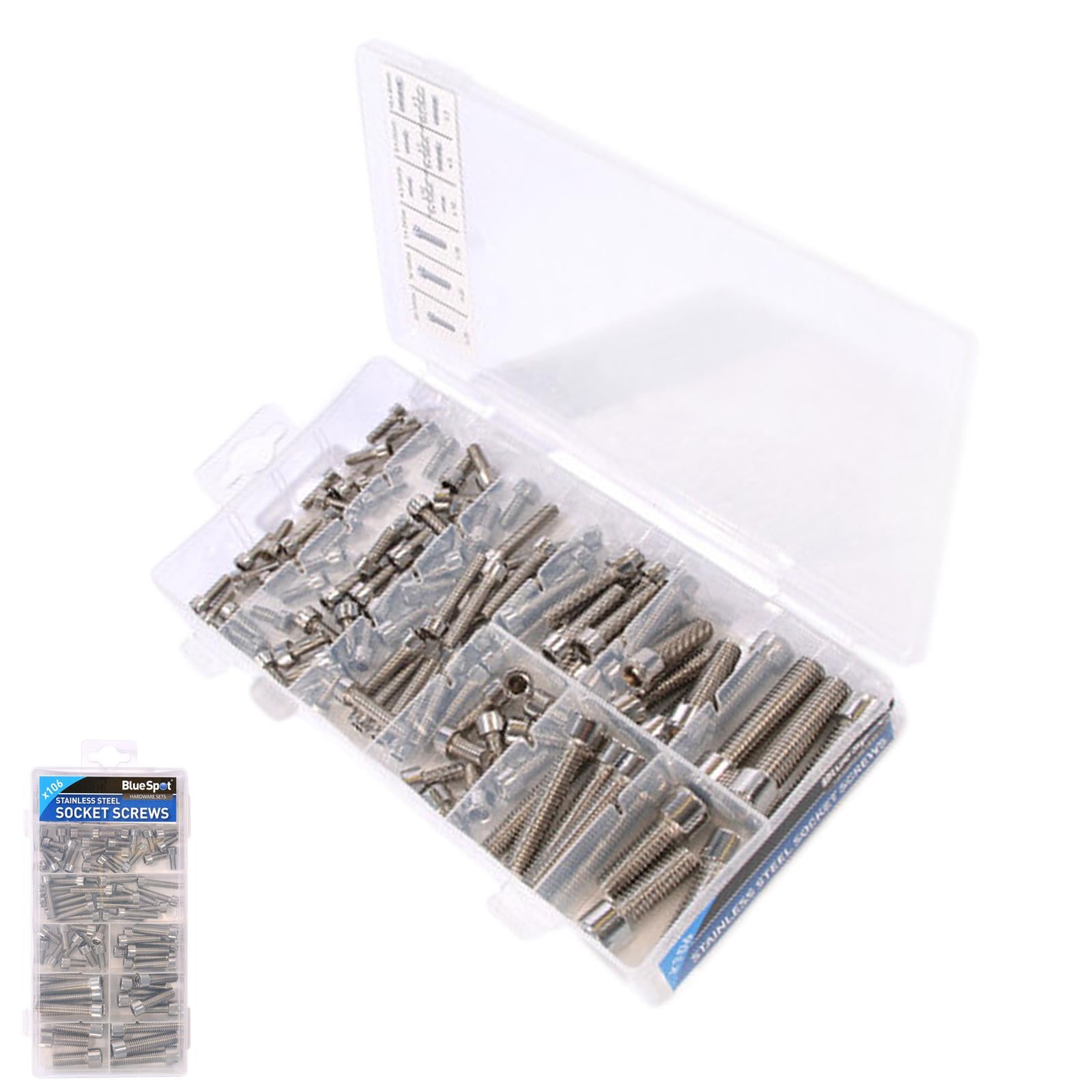 BlueSpot 106Pc Flat Head Phillips Self Tapping Screws Stainless Steel
