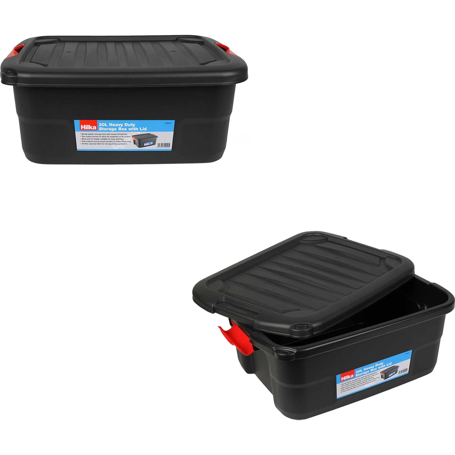 20L Heavy Duty Storage Box with Lid & Latches Plastic Holes for Padlock Tie Down