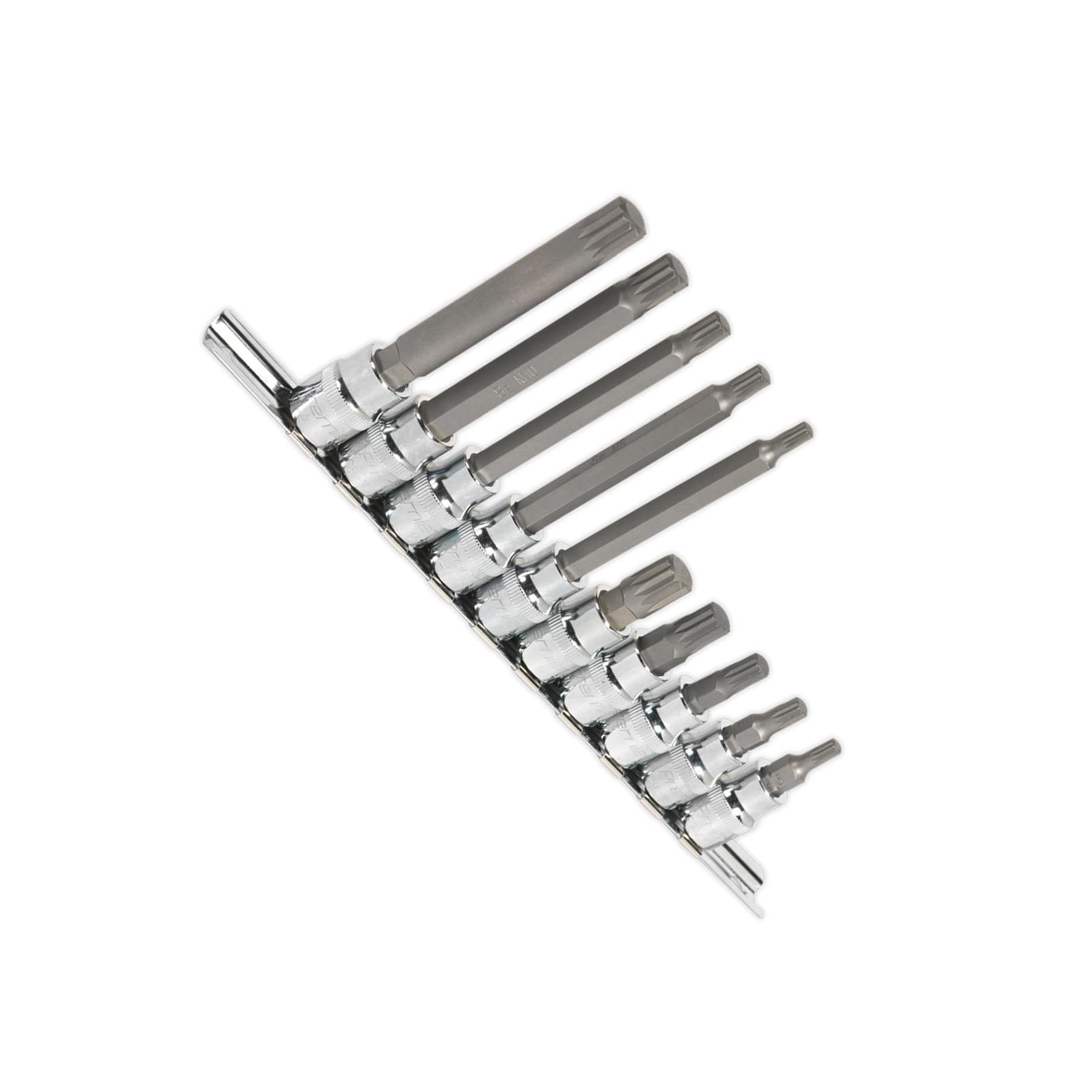 Sealey Spline Socket Bit Set 10pc 3/8"Sq Drive Chrome Vanadium Steel