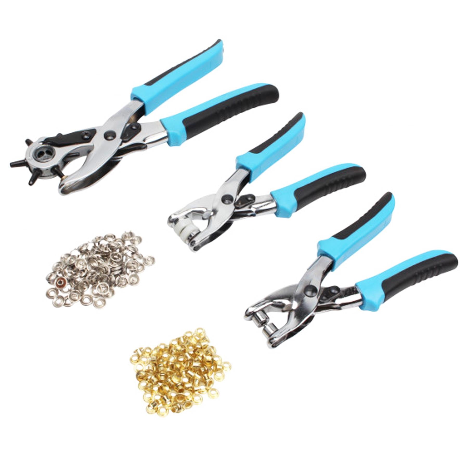BlueSpot 3pc Revolving Leather Hole Punch And Eyelet Plier Set Puncher Belts Cut