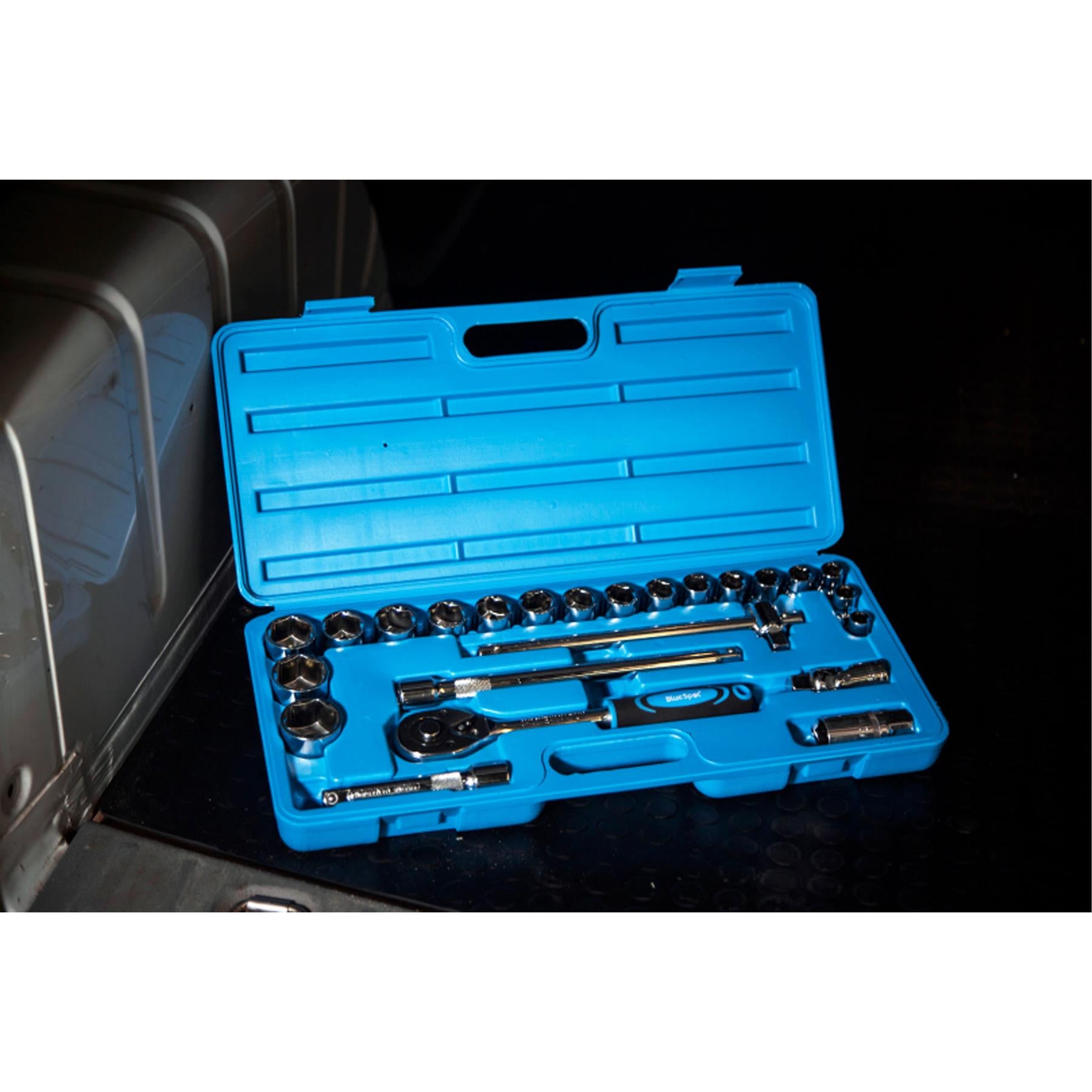 Bluespot 24 Pc Metric Socket Set Ratchet Extention Bar 1/2" Drive 10mm to 32mm