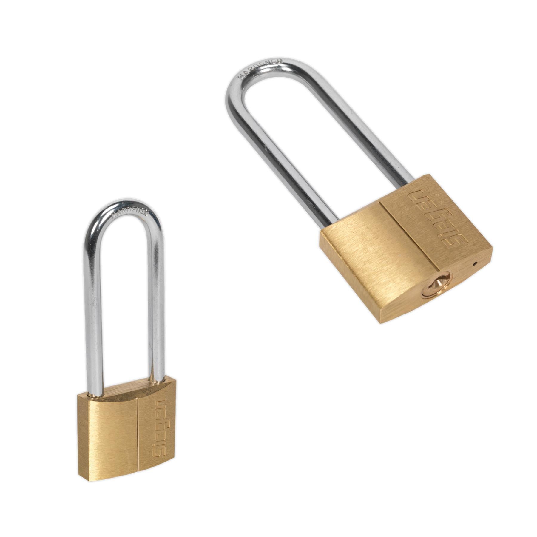 Sealey Brass Body Padlock with Brass Cylinder Long Shackle 40mm