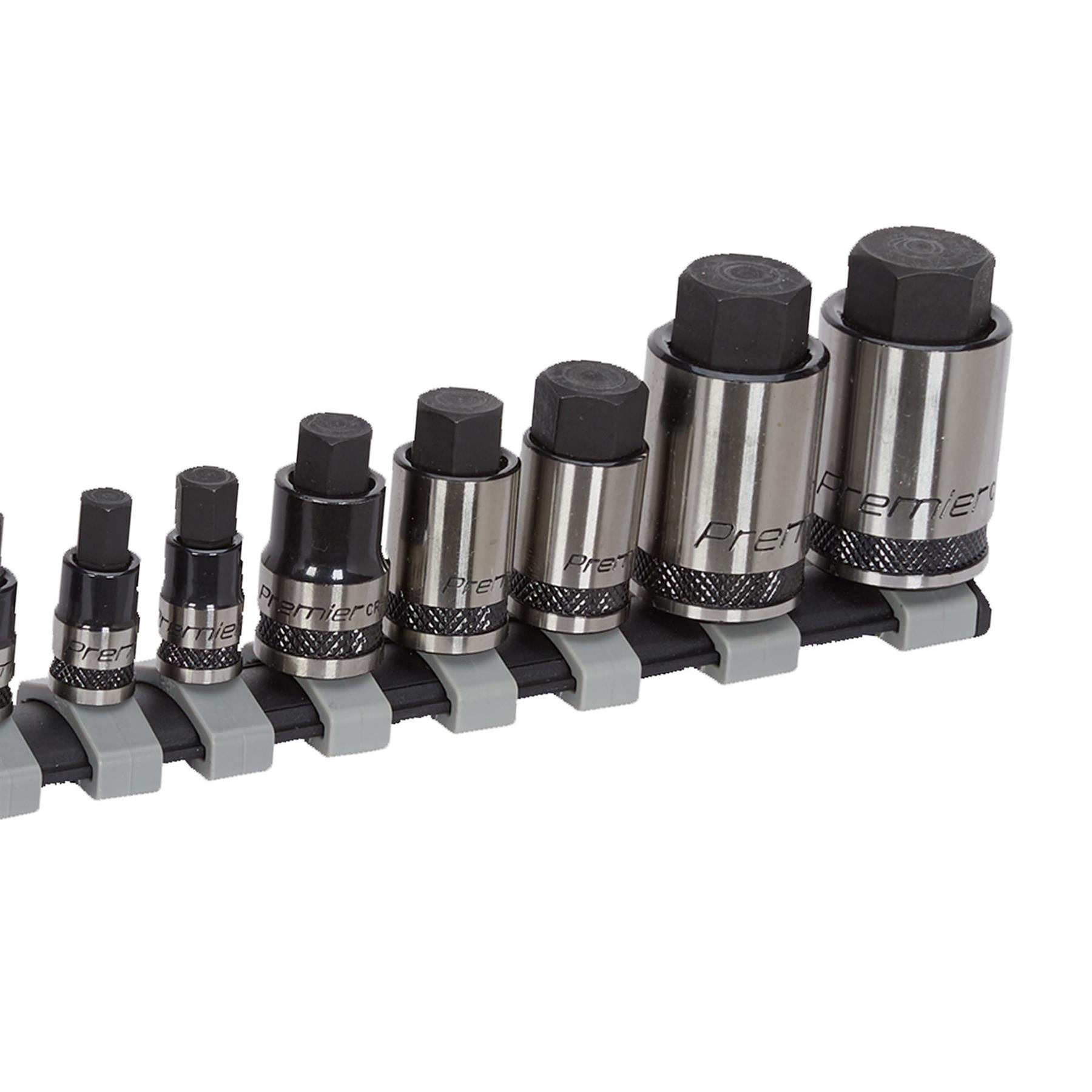 Sealey Hex Socket Bit Set 10pc Stubby 1/4",3/8",1/2"Sq Dr Black