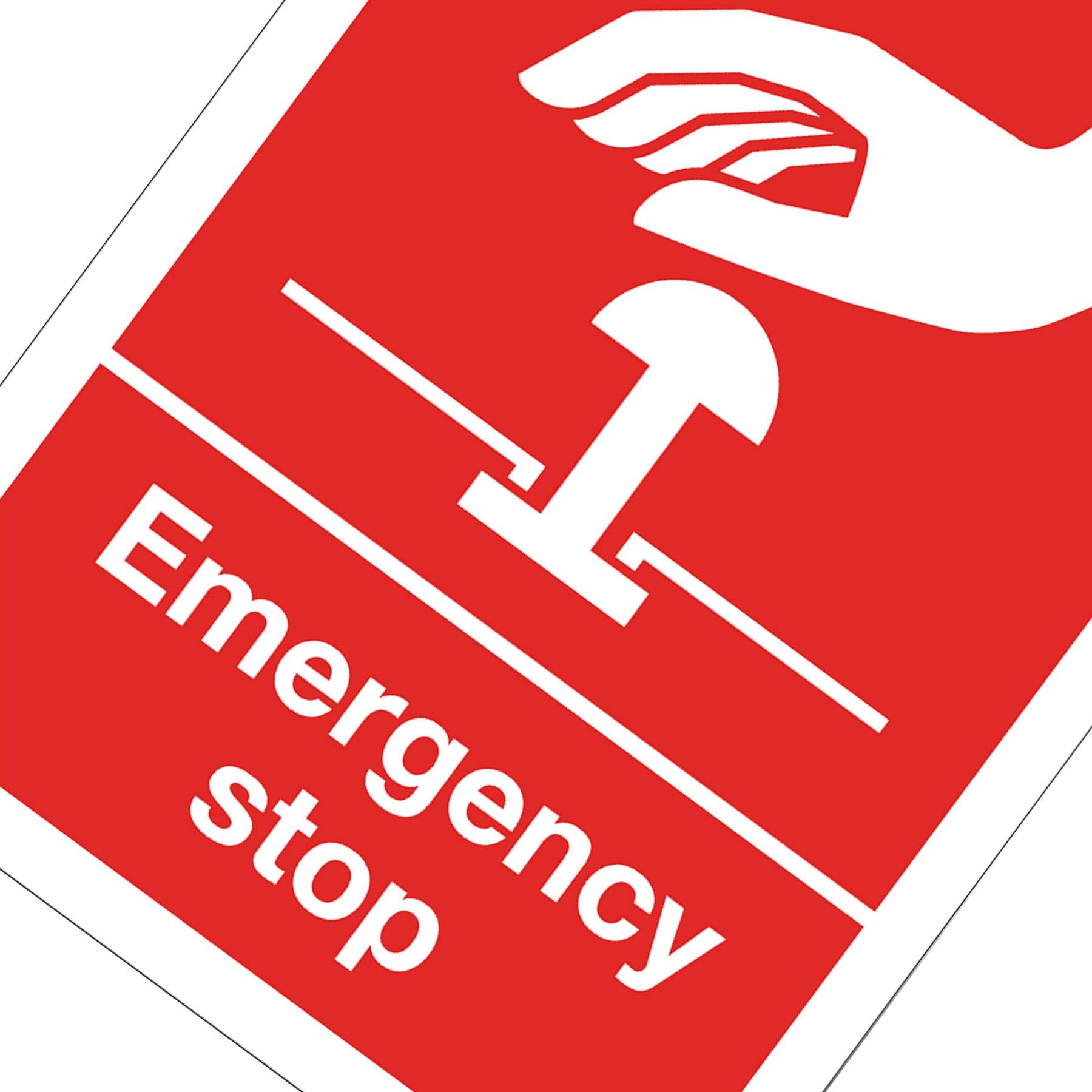 Sealey Safety Sign - Emergency Stop - Self-Adhes. - Pack of 10