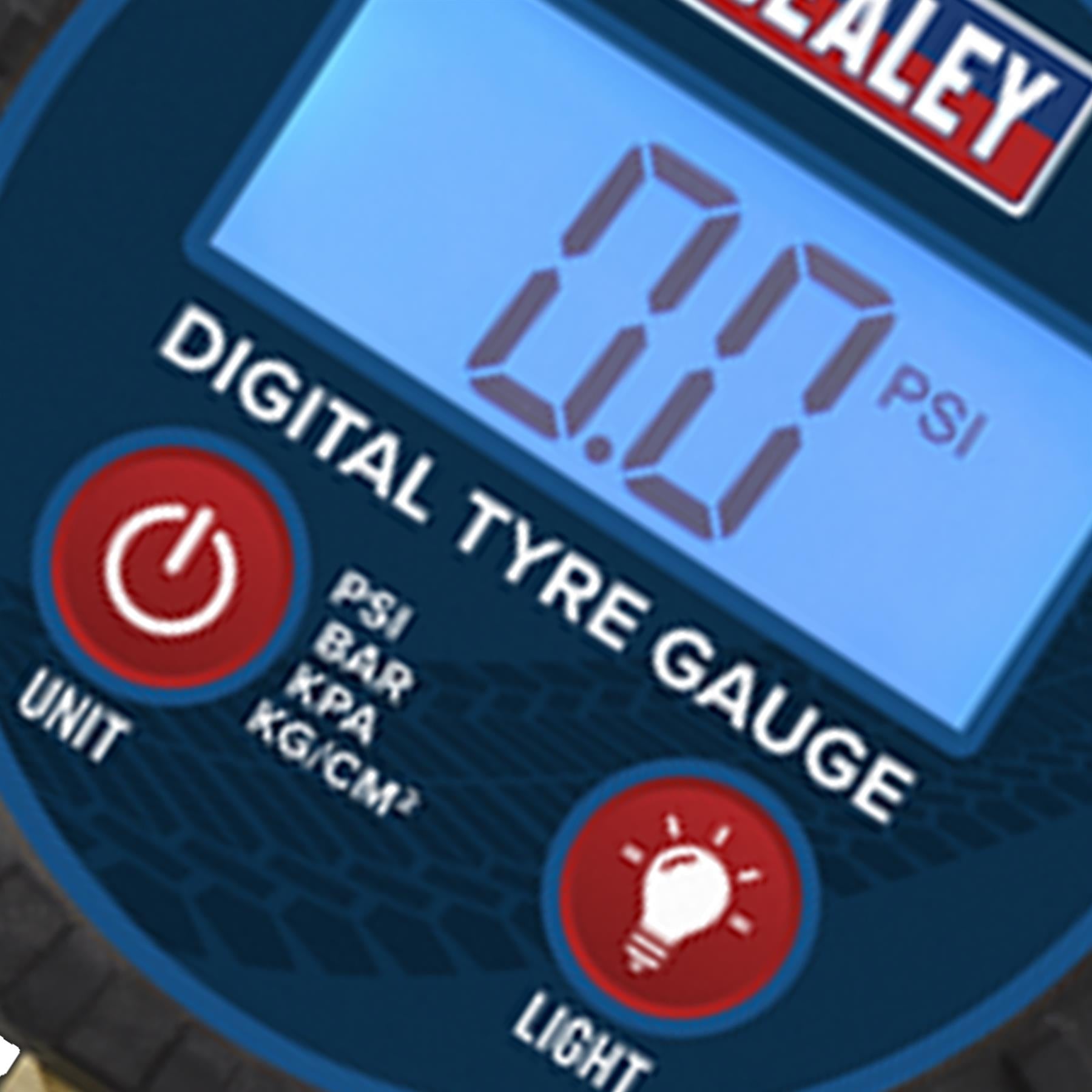 Sealey Digital Tyre Pressure Gauge with Push-On Connector