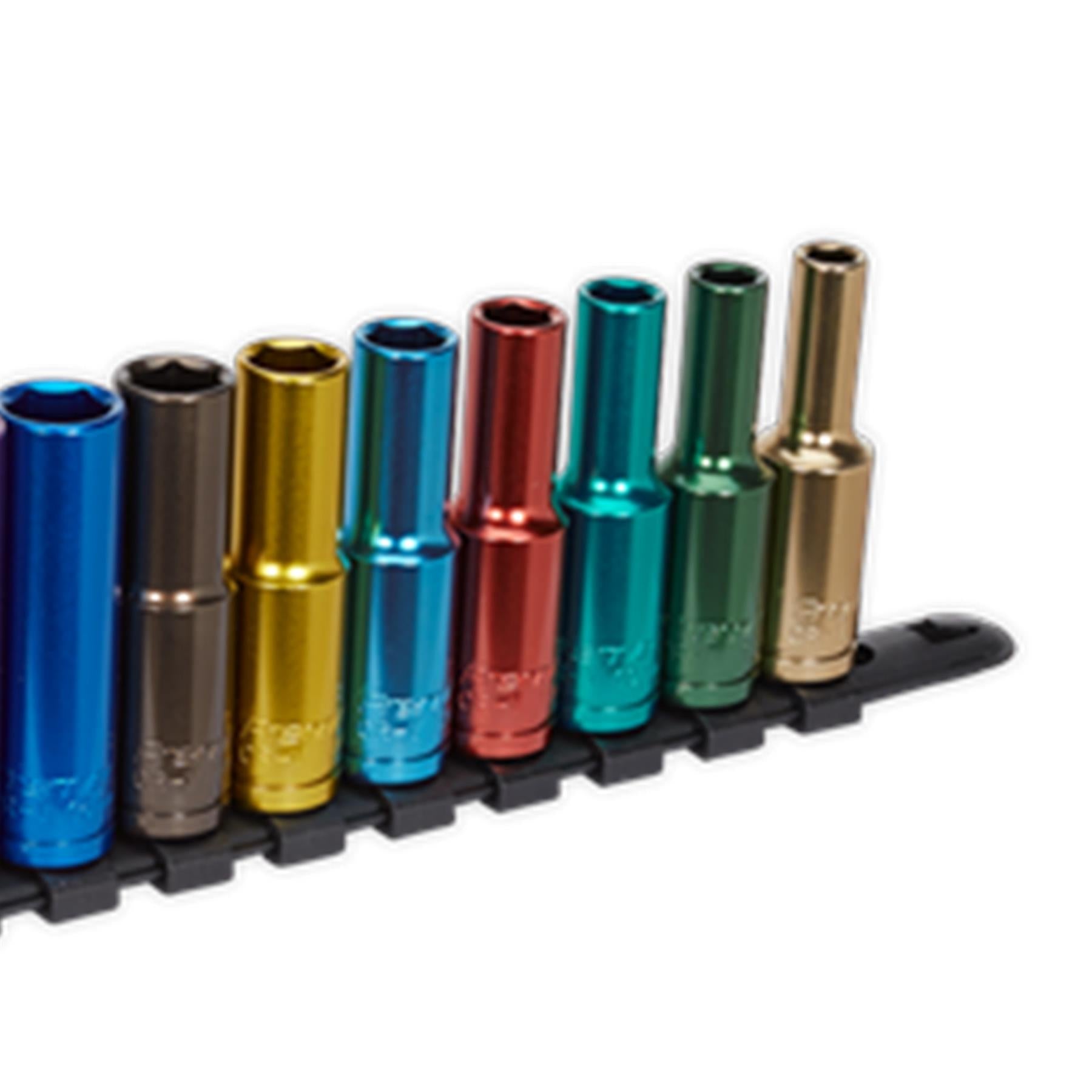 Sealey 15pc Multi Coloured Deep Socket Set 8mm - 24mm 6pt Set 1/2" Sq Drive