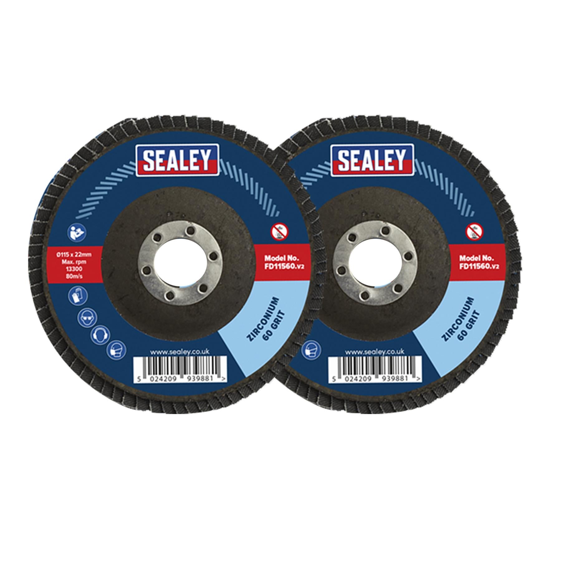 Sealey Assorted Grit Flap Discs Zirconium �115mm �22mm Bore - Pk 10