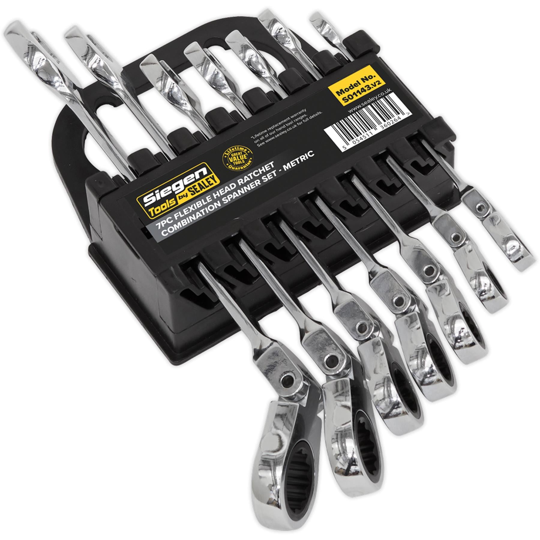 Sealey Flexible Head Ratchet Combination Spanner Set 7pc Metric