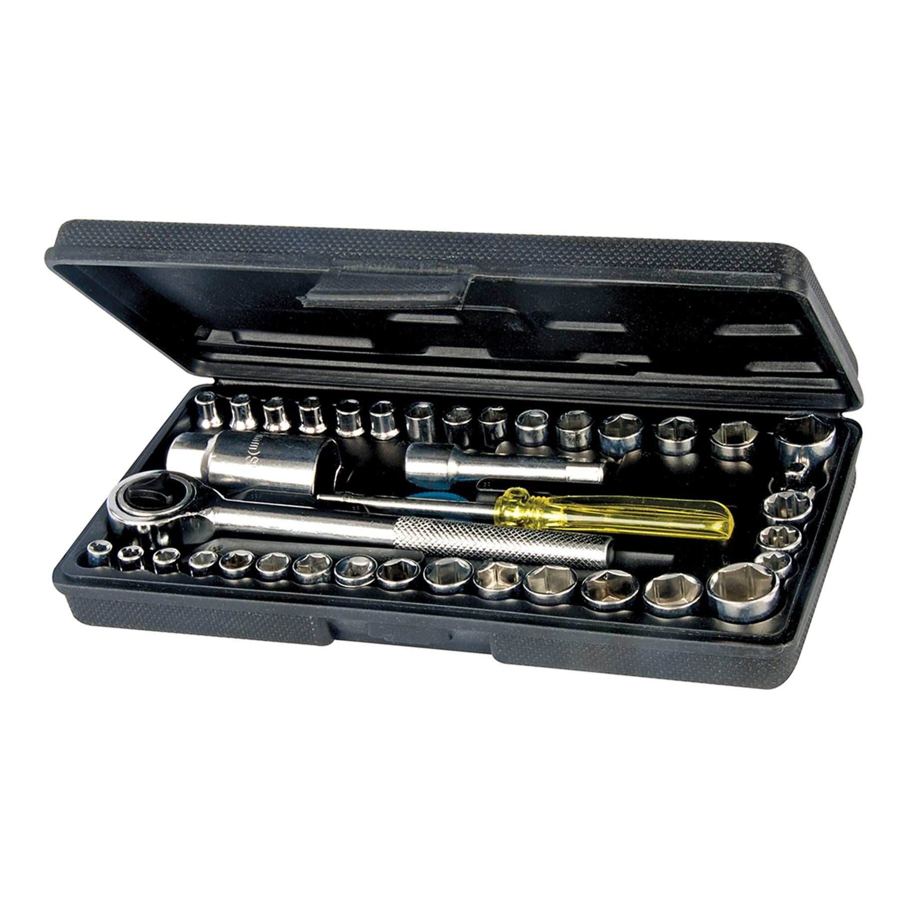 40Pce Socket Set Spinner Ratchet Handle Extension Bar Mechanic Workshop DIY