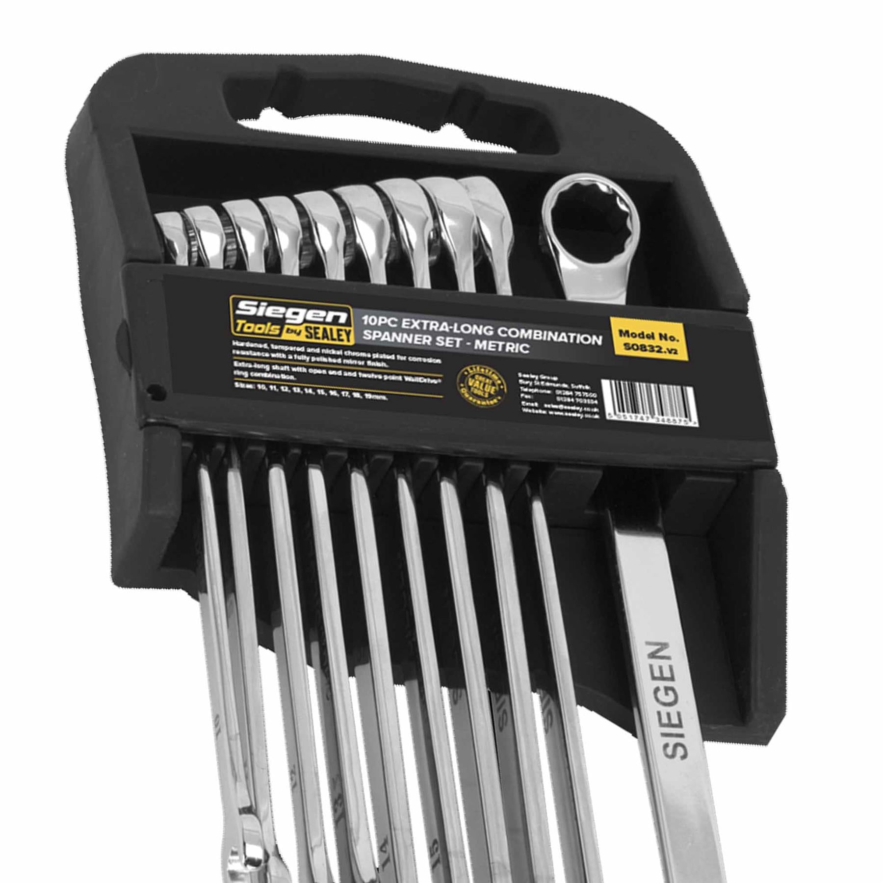 Sealey Combination Spanner Set 10pc Extra-Long Metric