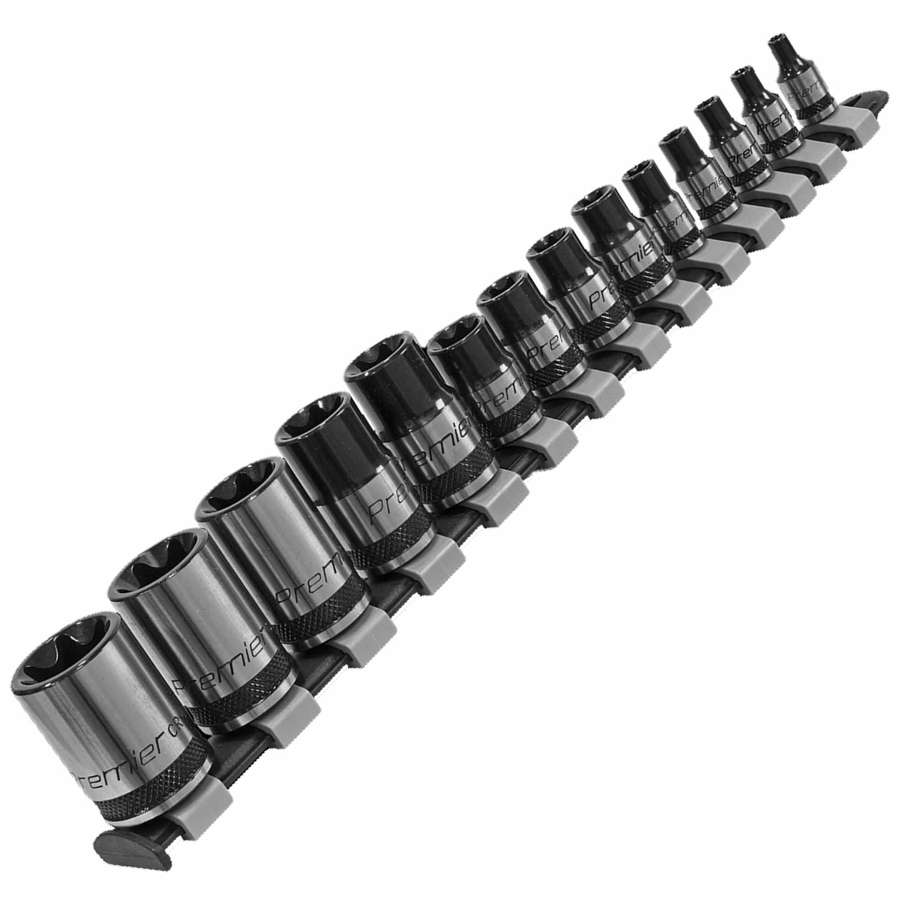 TRX-Star Socket Set 14pc 1/4,3/8,1/2"Sq Dr E4-E24 Blk Series Sealey