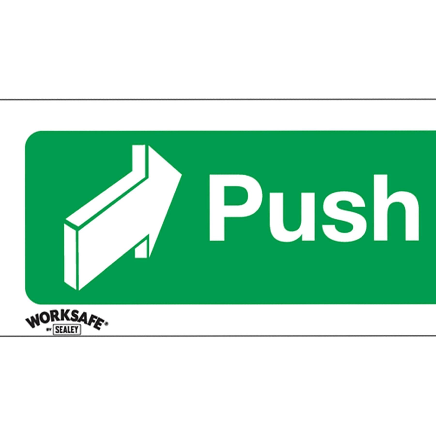 Sealey Safety Sign - Push Bar To Open - Self-Adhes. - Pack of 10