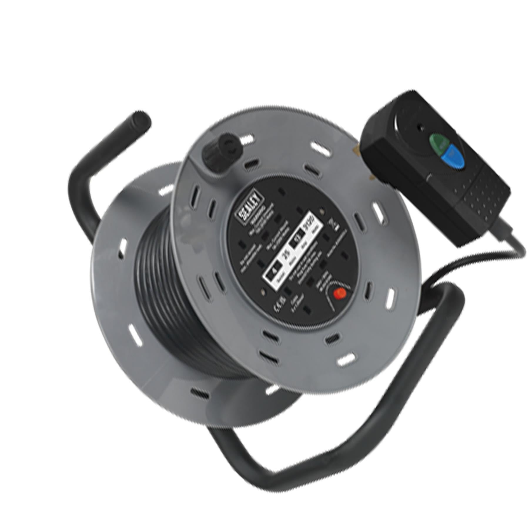 Cable Reel 25m 4 x 230V 1.25mm² Thermal Trip with RCD Plug