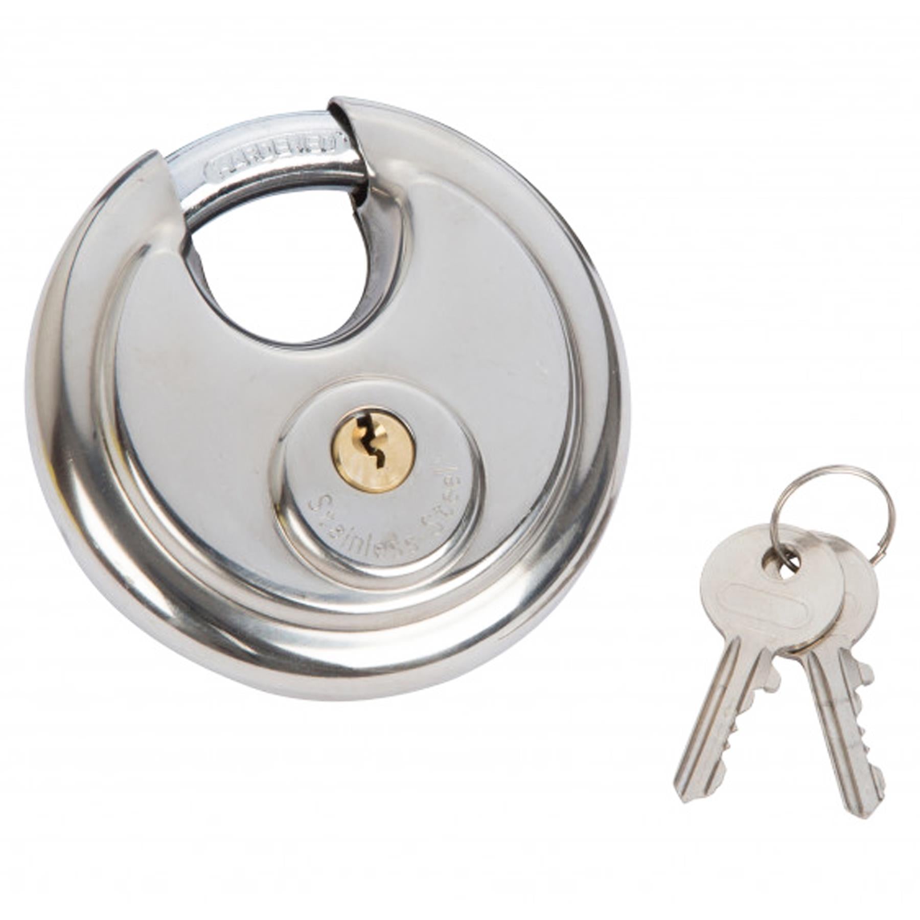 BlueSpot 90mm Disc Padlock Shackle Stainless Steel 2 Keys Waterproof