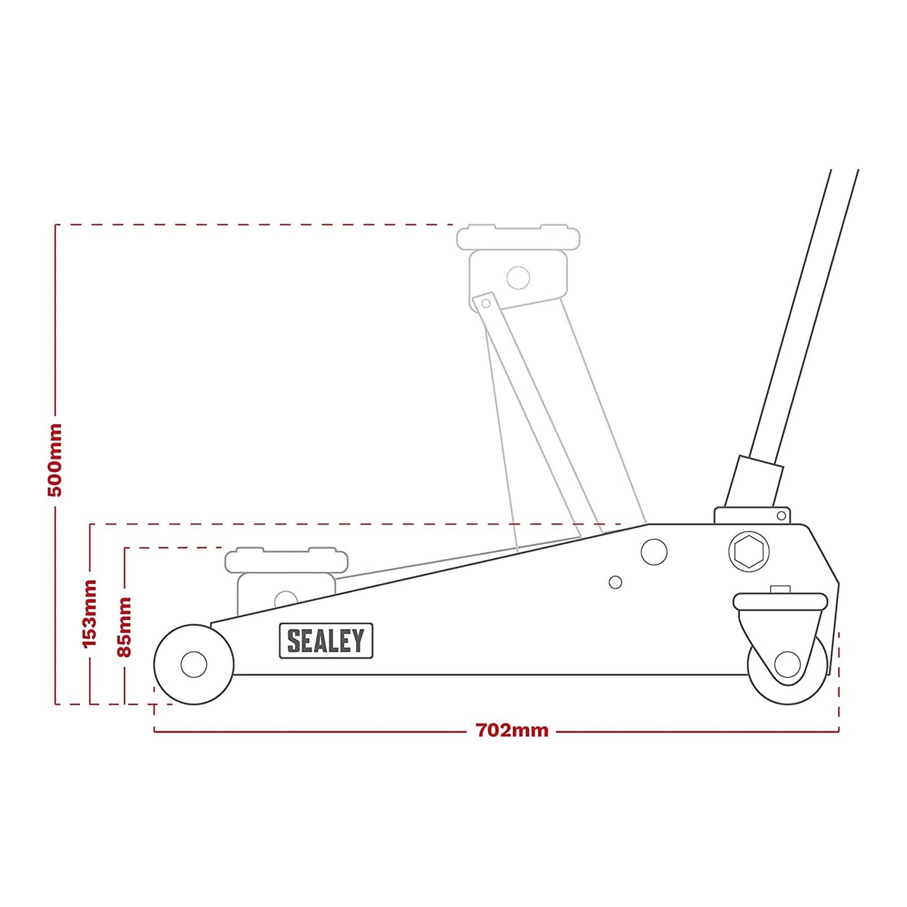 Sealey Trolley Jack 3 Tonne Low Profile Rocket Lift Hi-Vis Green