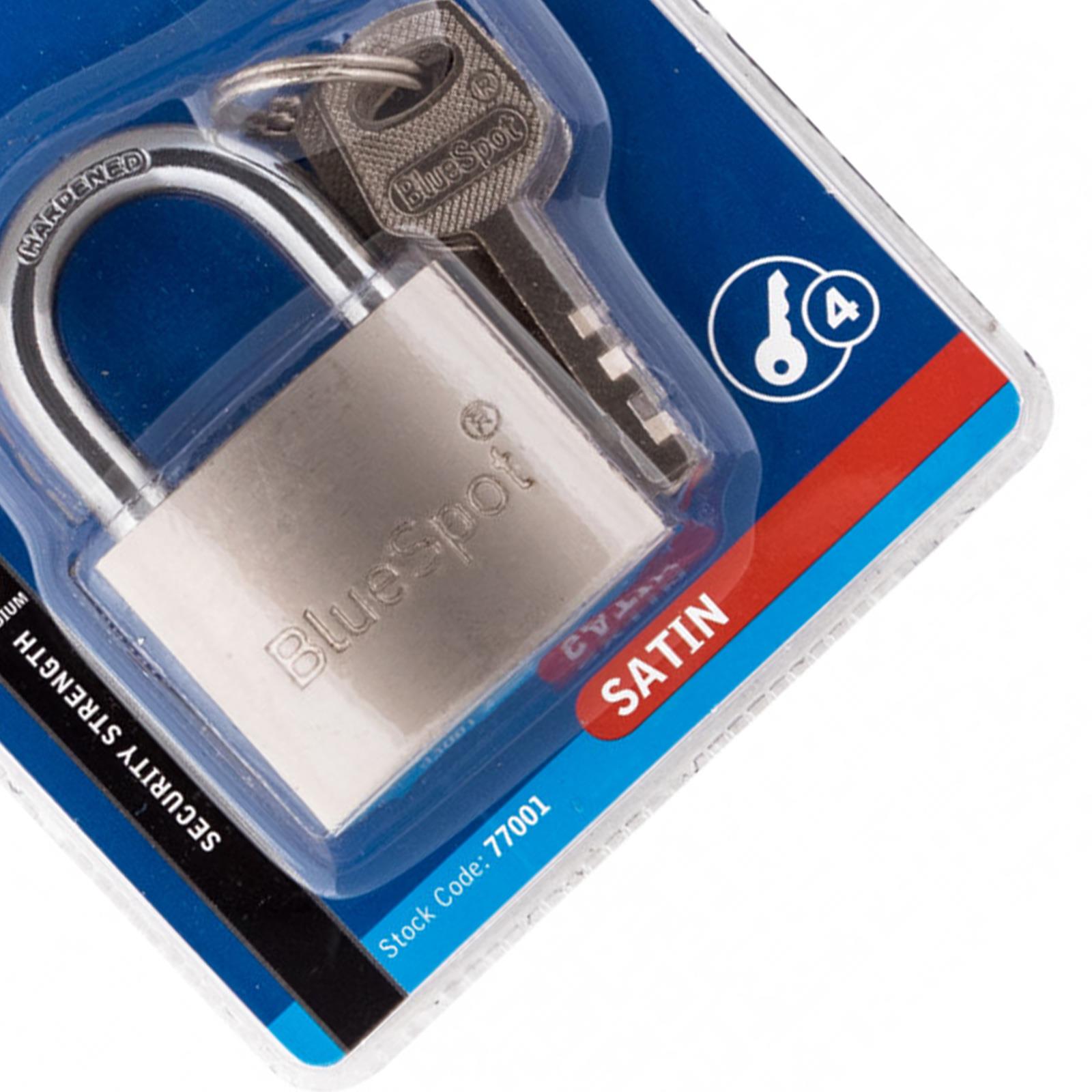 Bluespot 40mm Satin Finish Padlock Hardened Shackle Brass Cylinder 4 Keys