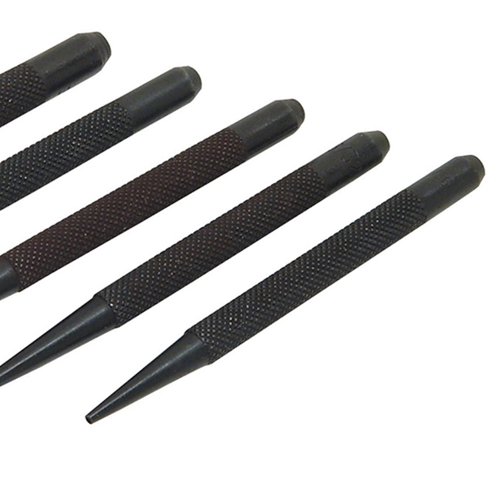 5Pce Nail Punch Set 1.5mm - 5mm Hardened Knurled Grip & Blackened Finish