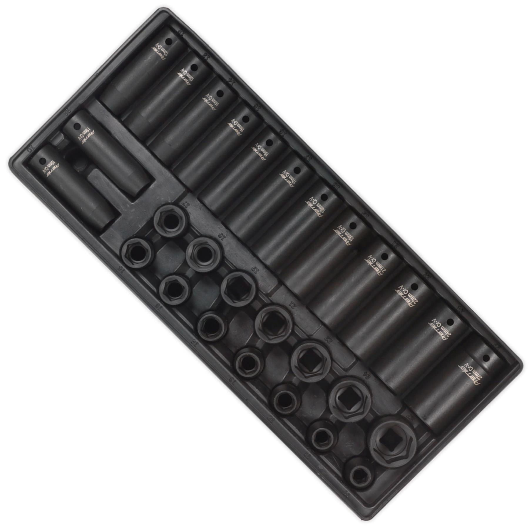 Sealey Tools Tool Tray DEEP & STANDARD Impact Socket Set 28pce 1/2 Drive Metric