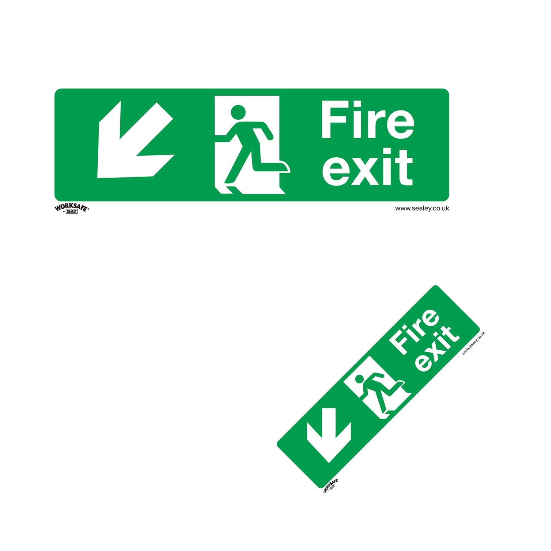 Sealey Safety Sign - Fire Exit (Down Left) - Self-Adhes. - Pk of 10