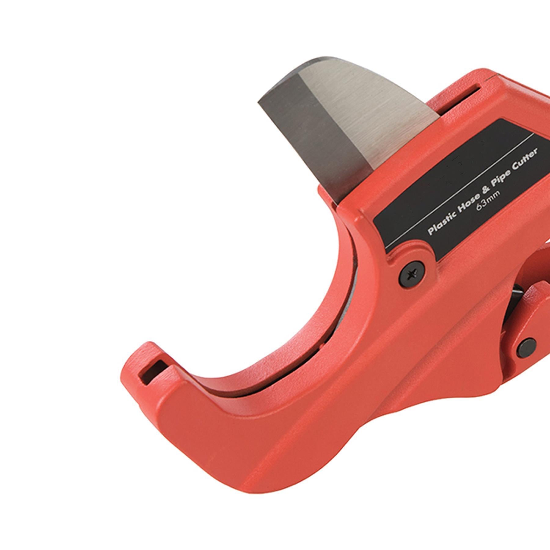 Ratchet Action 63mm Plastic Pipe Cutter Plumbing Tool PVC Water Tube Hose