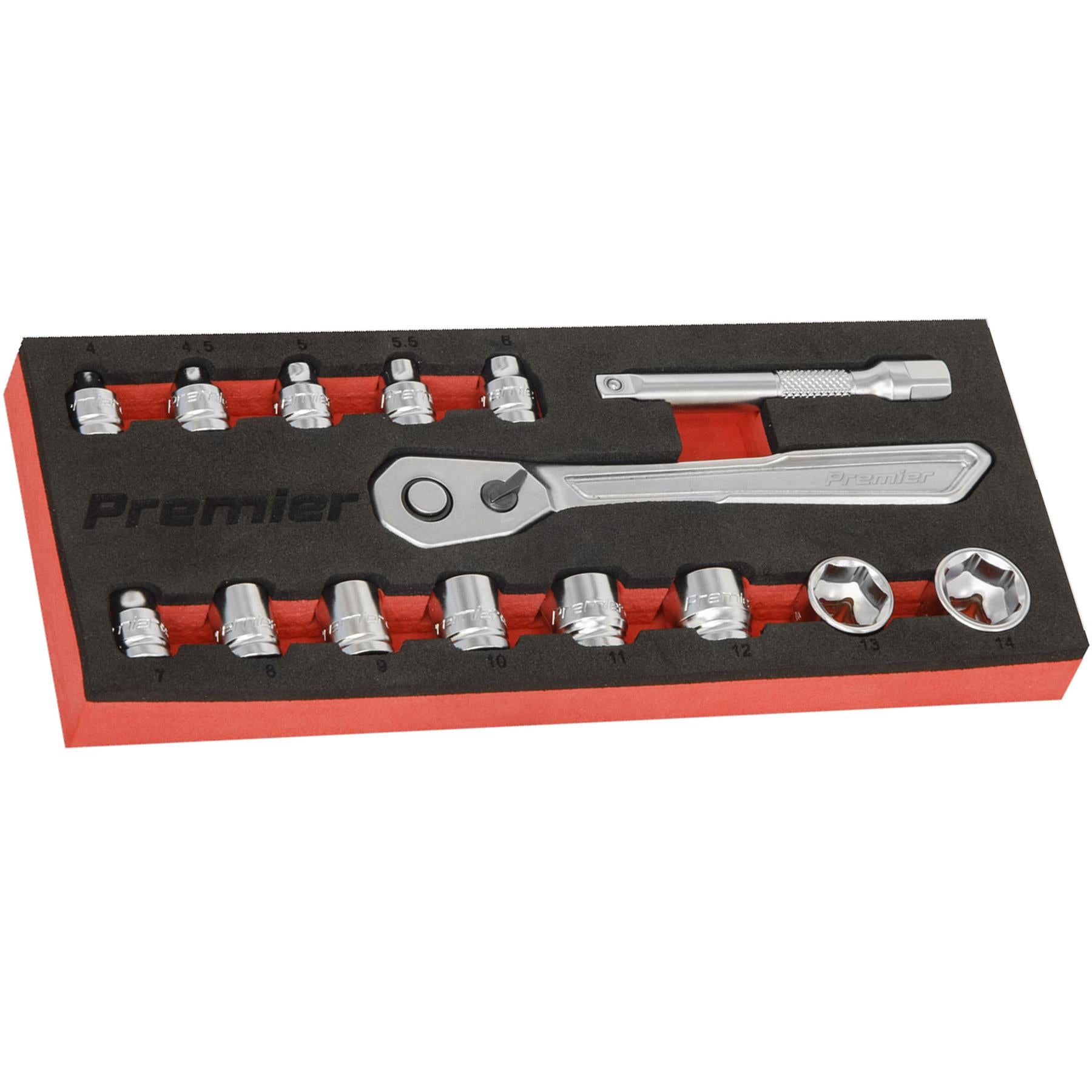 Sealey Low Profile Socket Set 15pc 1/4"Sq Drive Metric - Platinum