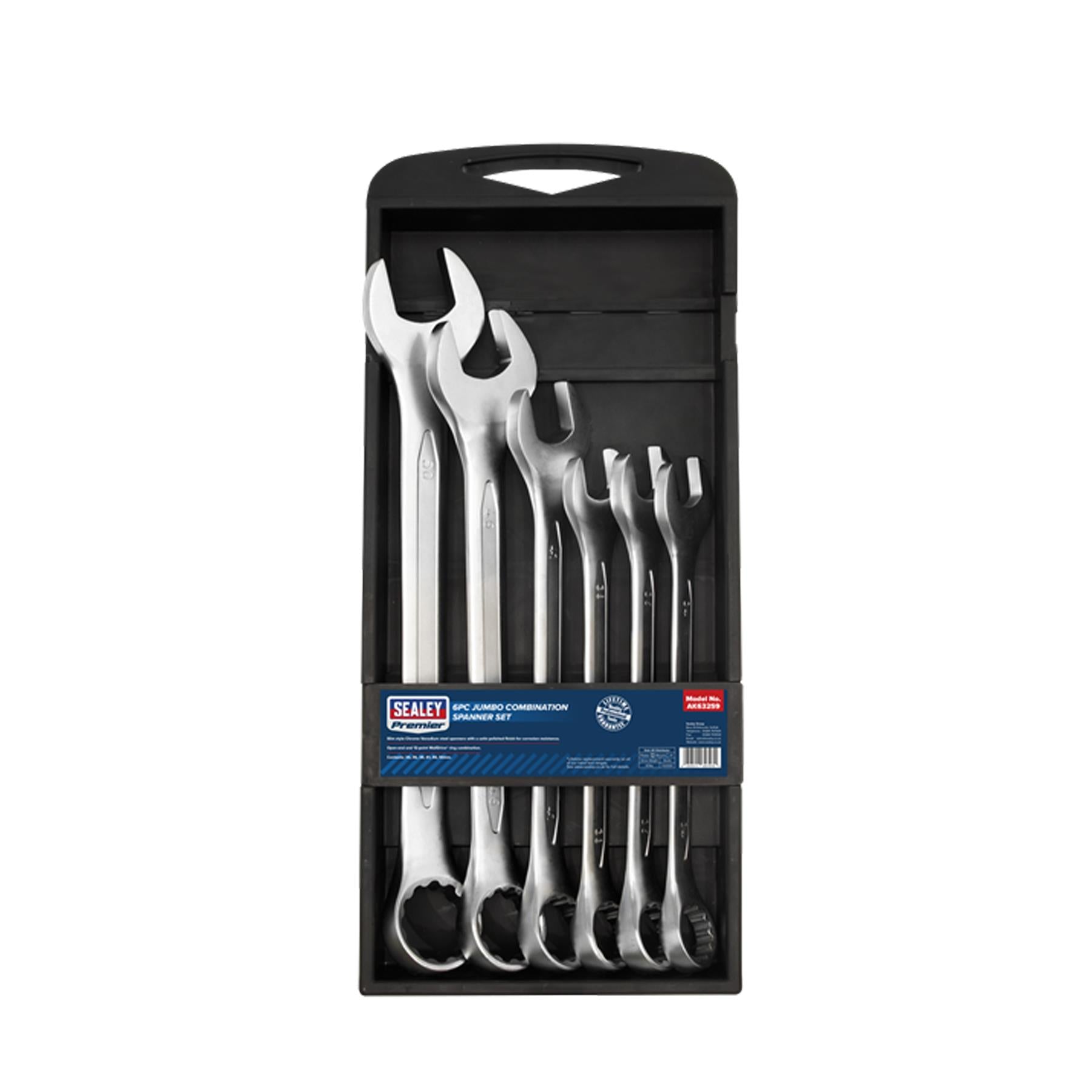 Sealey Combination Spanner Set 6pc Jumbo Metric Chrome Vanadium Steel