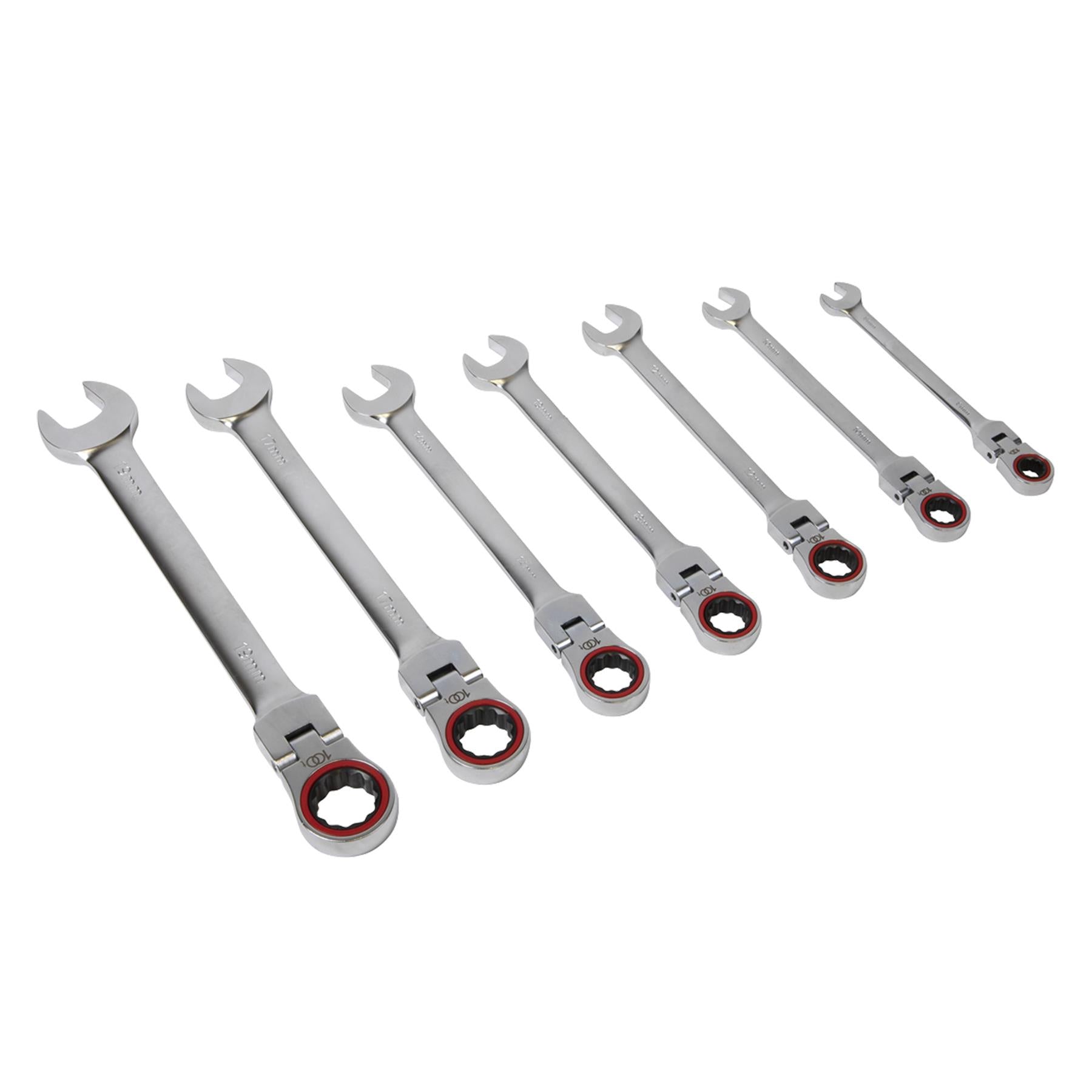 Sealey Flexi-Head Ratchet Comb. Spanner Set 7pc Platinum Series
