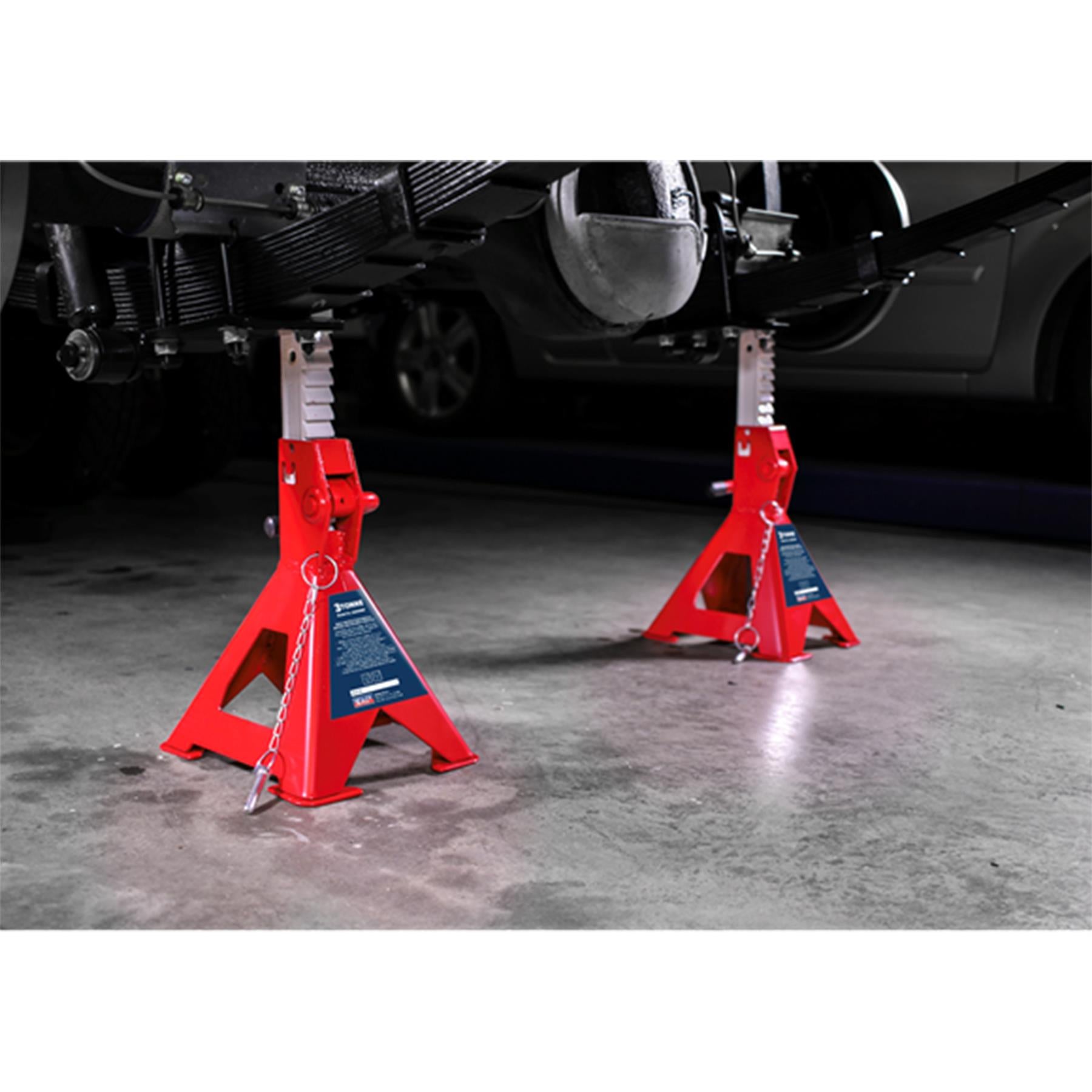 Sealey Pair Of 3 Tonne Axle Stands Lifting Capacity Per Stand Auto Rise Ratchet