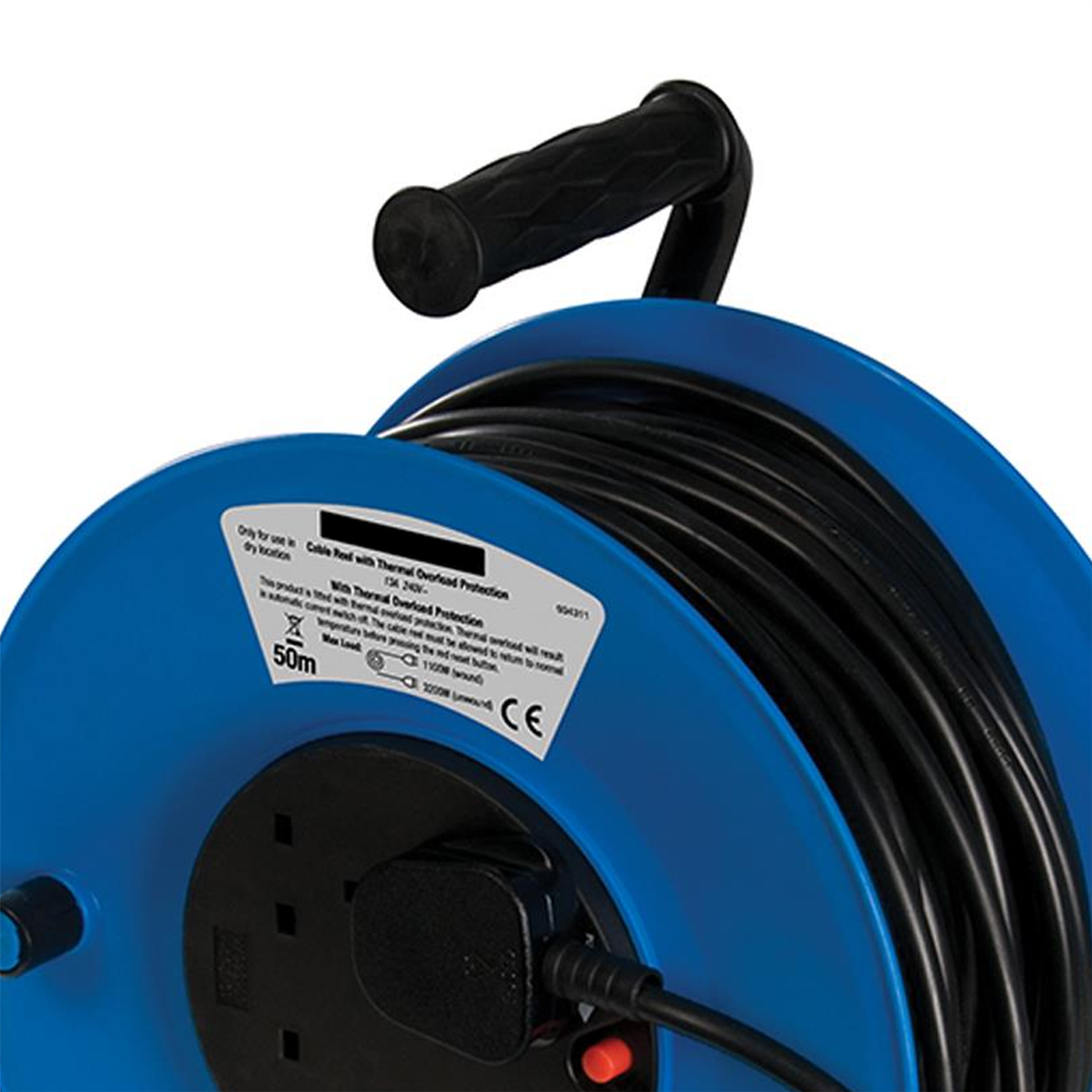 50M Mains Extension Cable Reel 240V Freestanding 13A 4 Socket Overload Protect