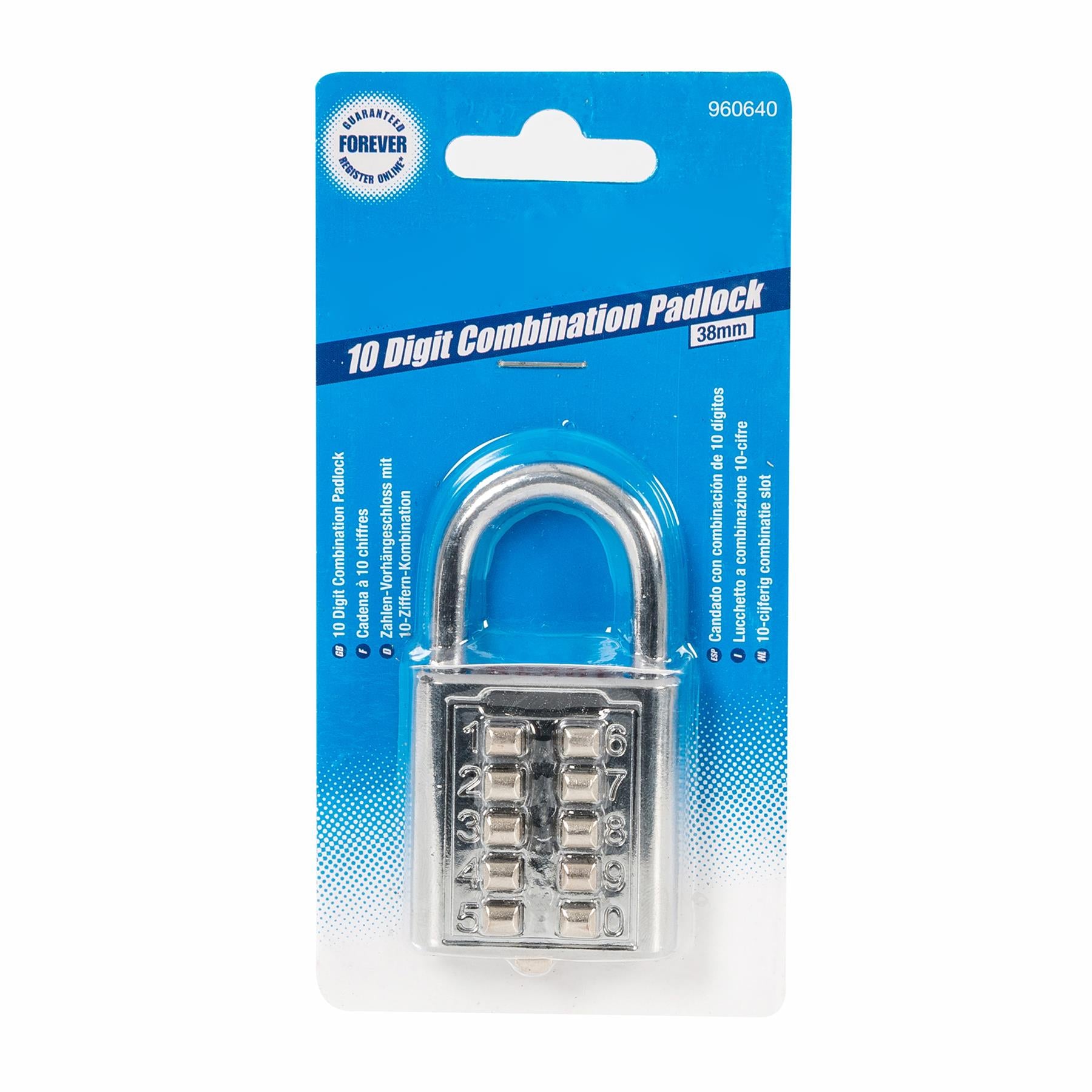 10-Digit Digital Combination Padlock - 38mm Steel Shackle Zinc Alloy Cylinder