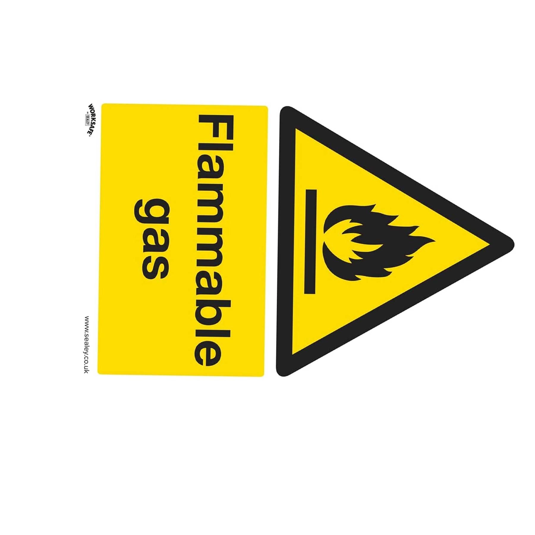 Sealey Warning Safety Sign - Flammable Gas - Self-Adhesive Vinyl - Pack of 10