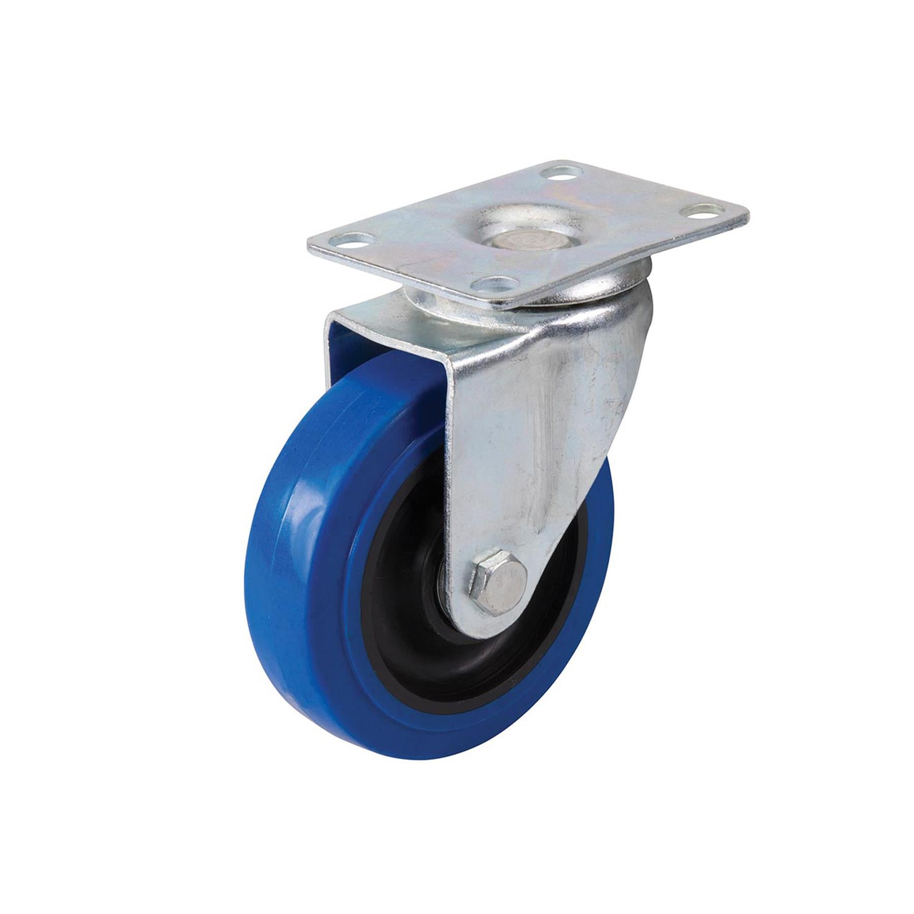 100mm Elastic Rubber SWIVEL & BRAKE Castor Wheel -140KG Limit- Non-Marking Tyre