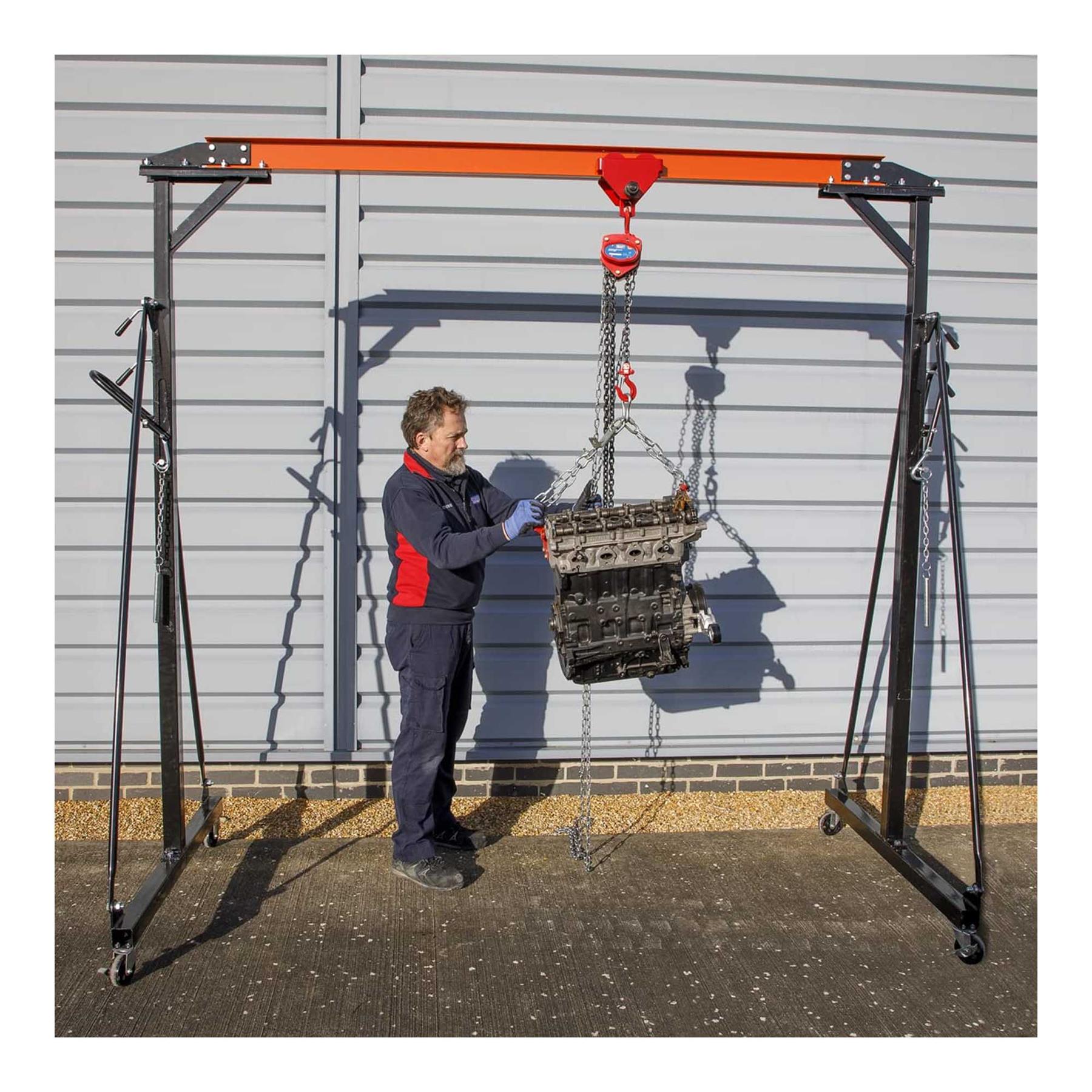Sealey Portable Lifting Gantry Crane Adjustable 0.5 Tonne & Hoist Combo