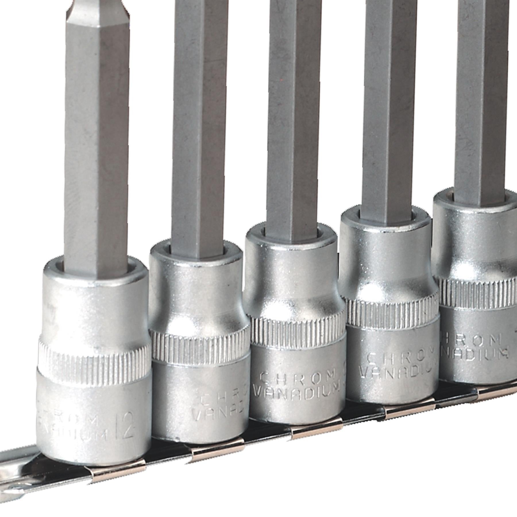 Sealey Ball-End HexSocket Bit Set 7pc 100mm 1/2"Sq Drive Metric