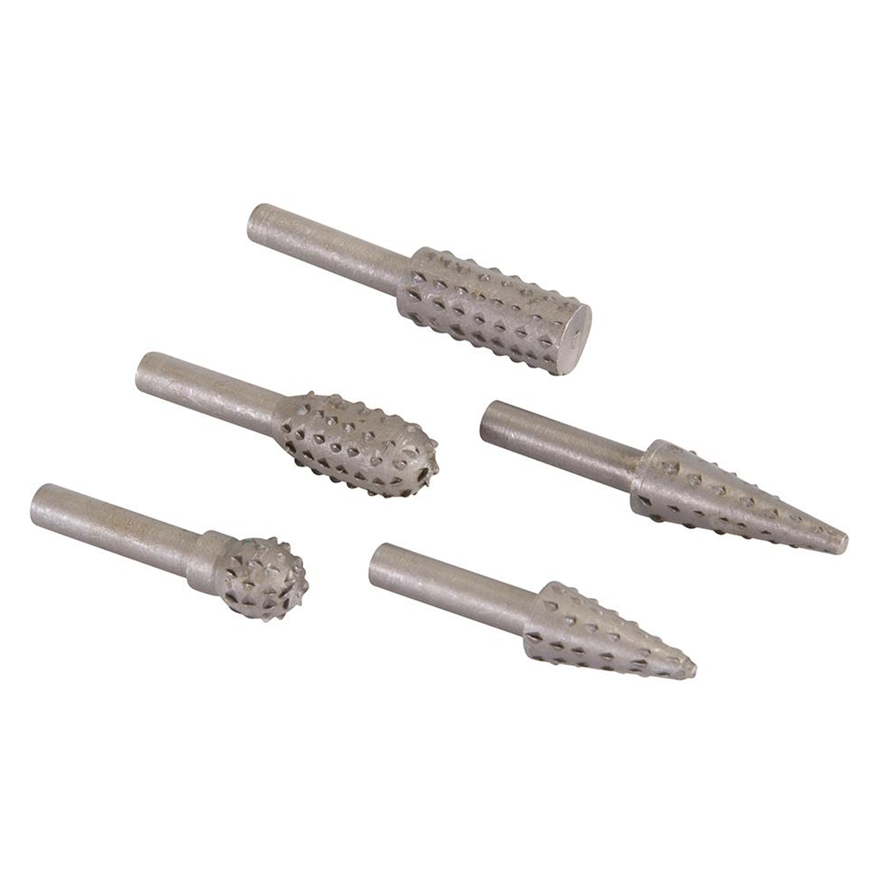 5Pce Rotary Rasp Set 6mm Shank For Shaping Wood, Plastics And Light Alloys