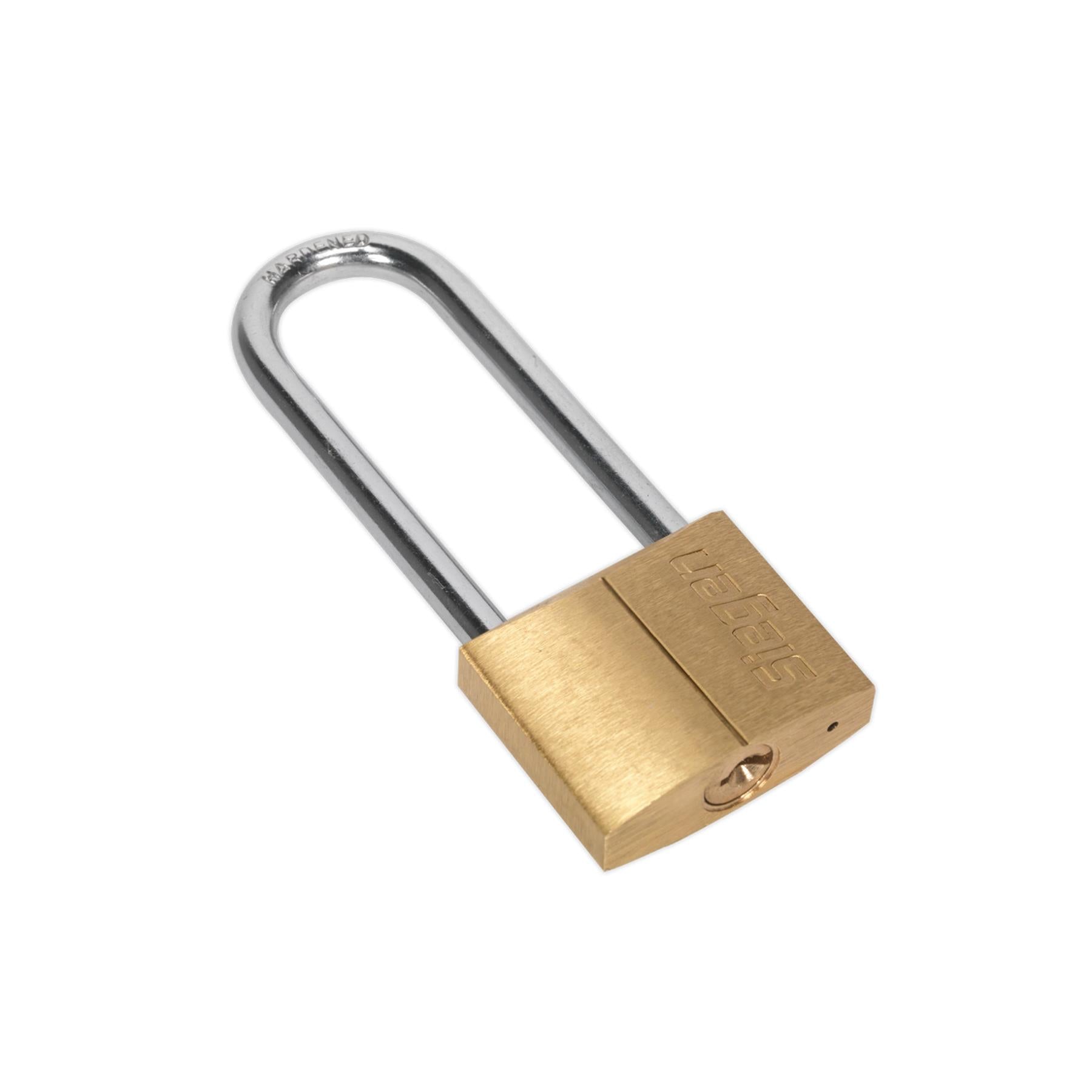 Sealey Brass Body Padlock with Brass Cylinder Long Shackle 40mm