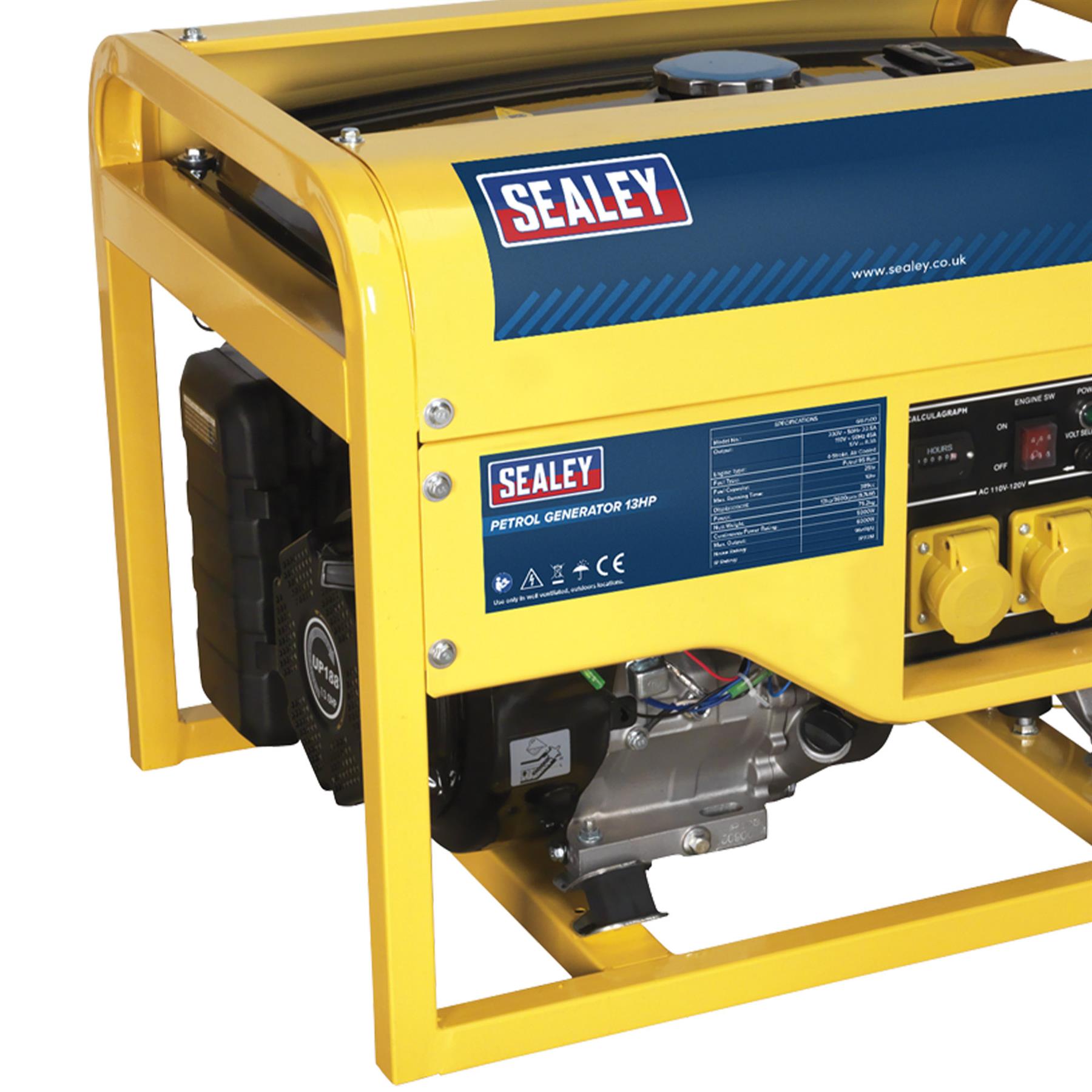 Sealey Generator 6000W 110/230V 13hp 10 hours on a full tank.