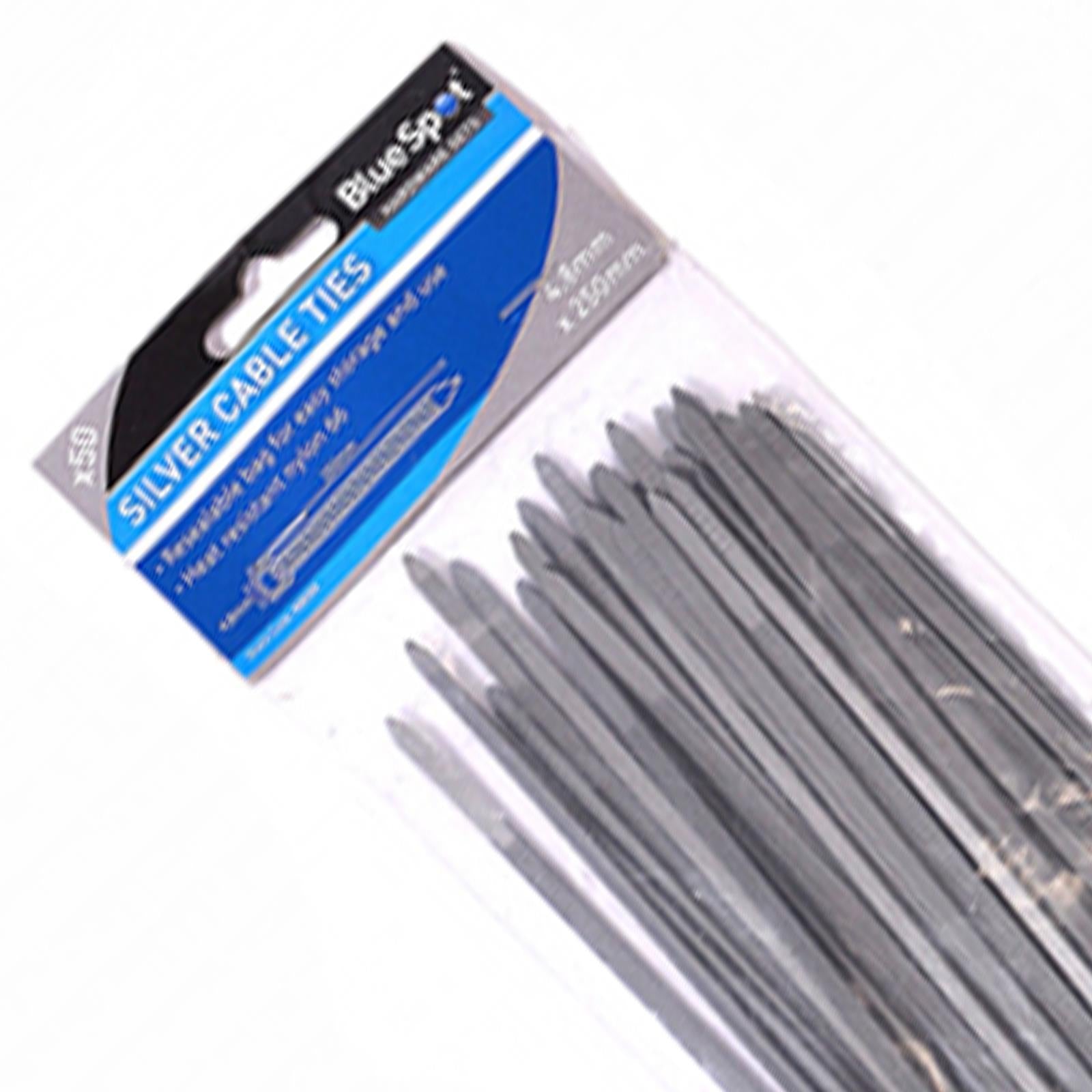 BlueSpot Cable Zip Ties 50pce Silver Nylon Wraps High Quality Strong 4.8mm X 250mm