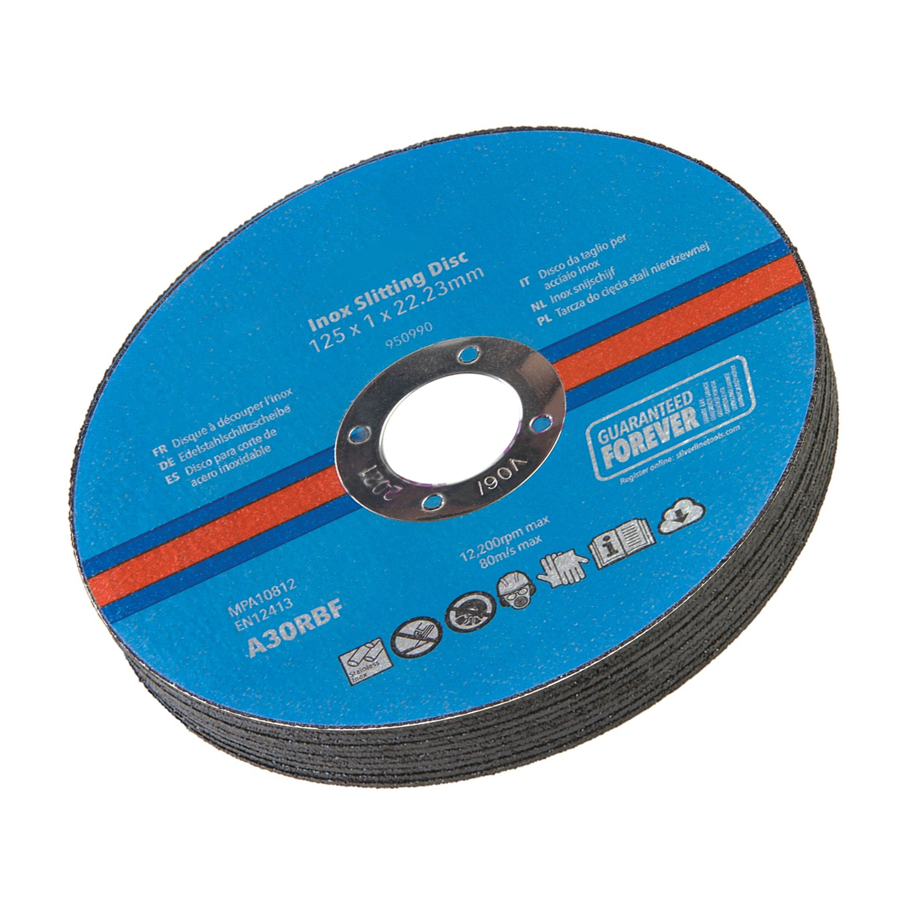 Inox Slitting Discs 10Pk For Cutting Stainless Steel 125 x 1 x 22.23mm