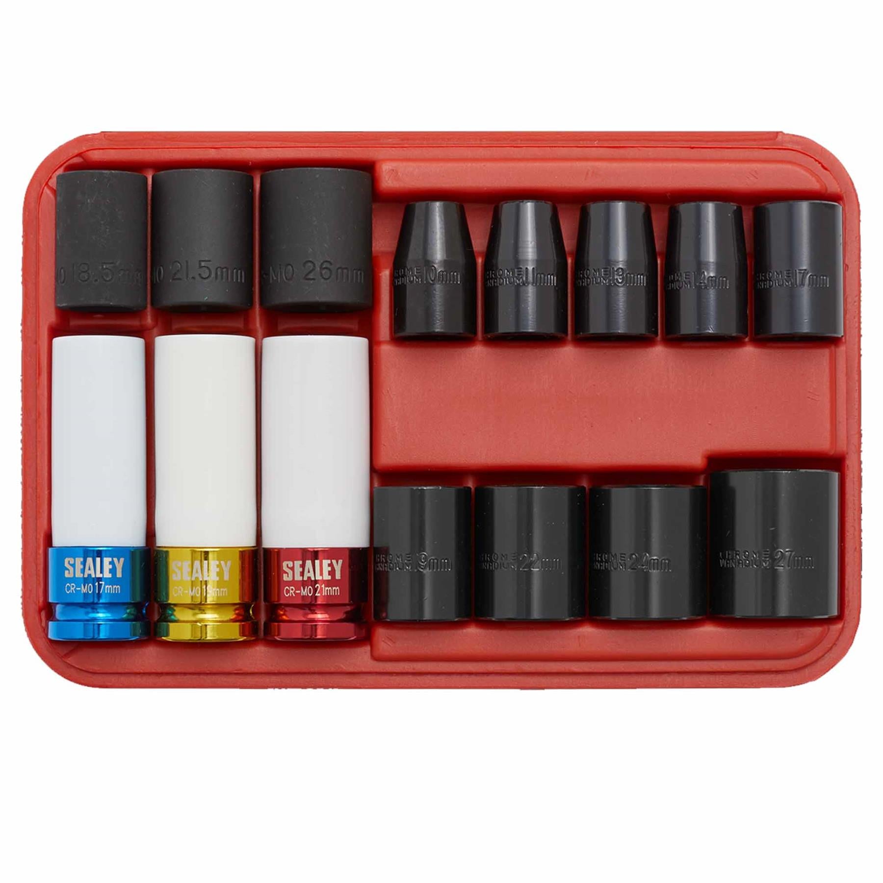 Impact Socket & Wheel Nut Remover Set 15pc 1/2"Sq Drive. Sealey