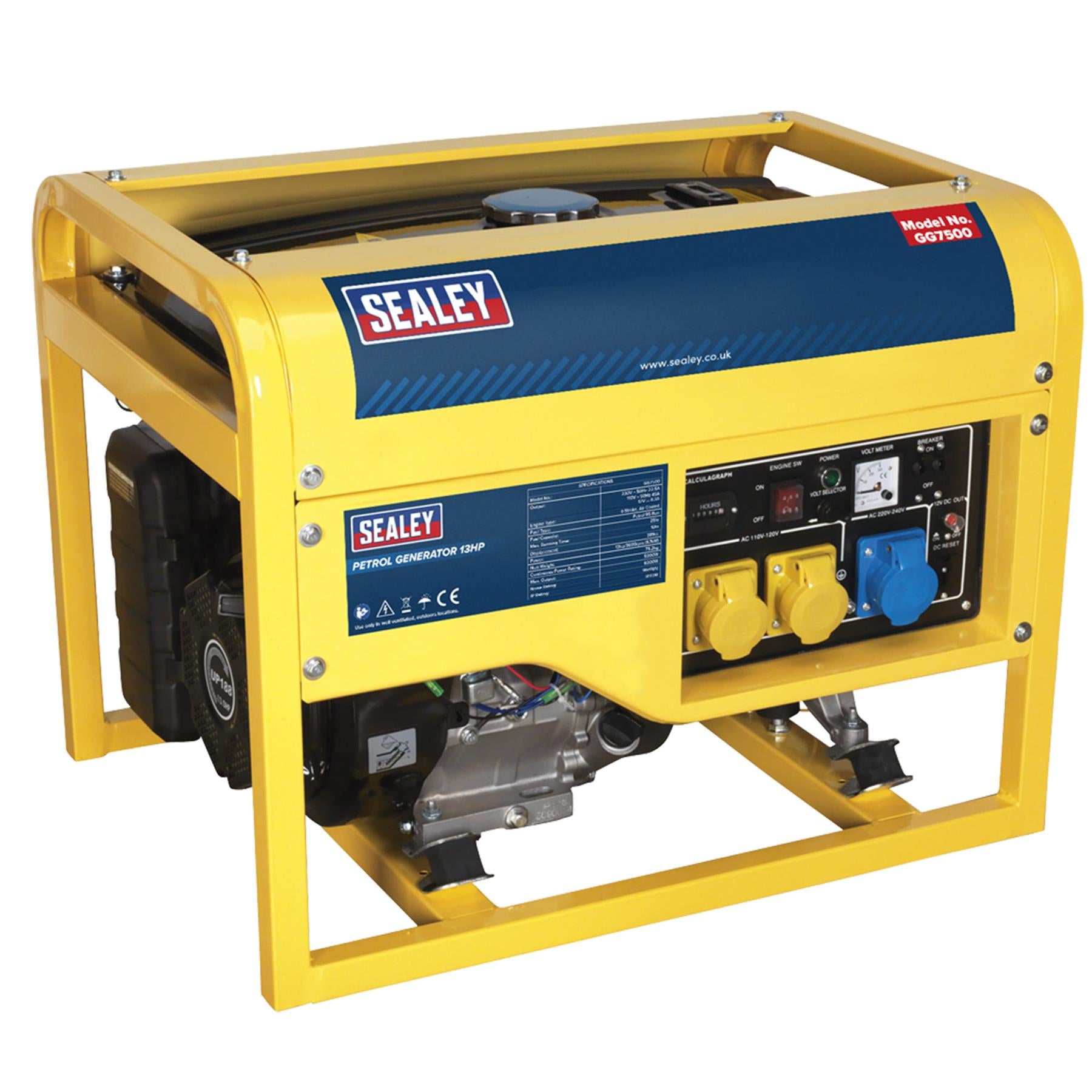 Sealey Generator 6000W 110/230V 13hp 10 hours on a full tank.