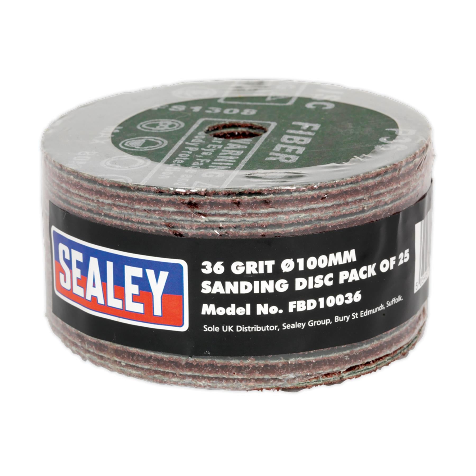 Sealey Sanding Disc Fibre Backed �100mm 36Grit Pack of 25