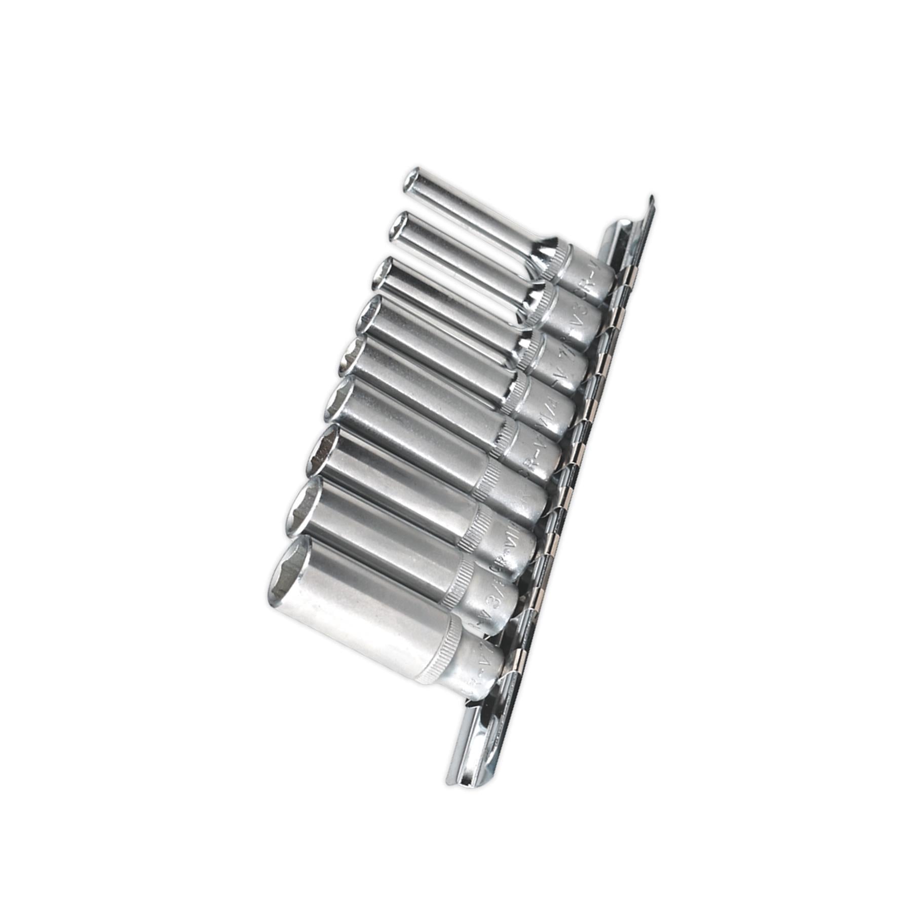 Sealey Socket Set 9pc 1/4"Sq Drive 6pt Deep WallDrive Imperial